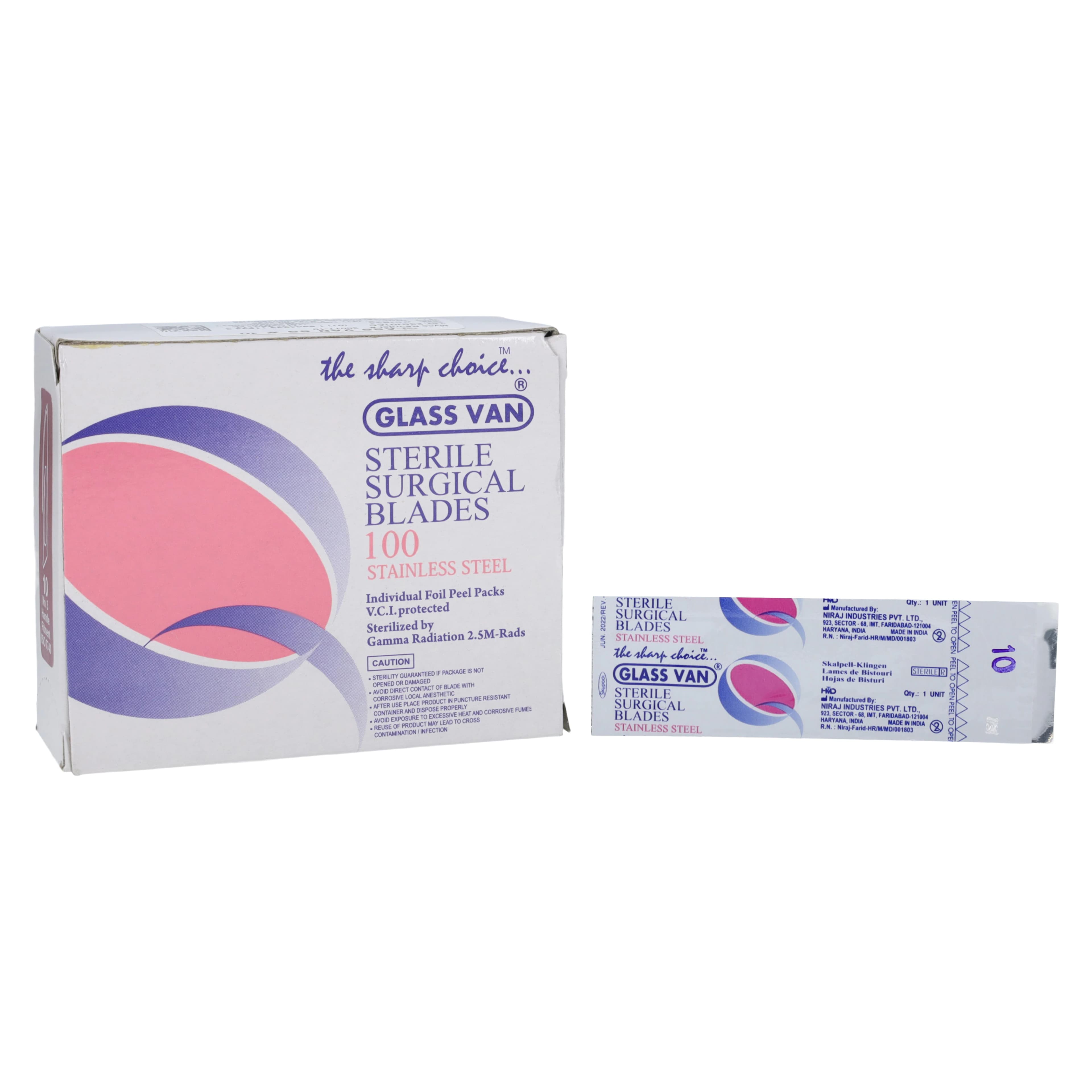 Myco Glassvan Stainless Steel Sterile Surgical Blades, #10, 100/Bx, 3001T-10 - MYCO GLASSVAN SURGERY BLADES, 3001T-10 - Image 1