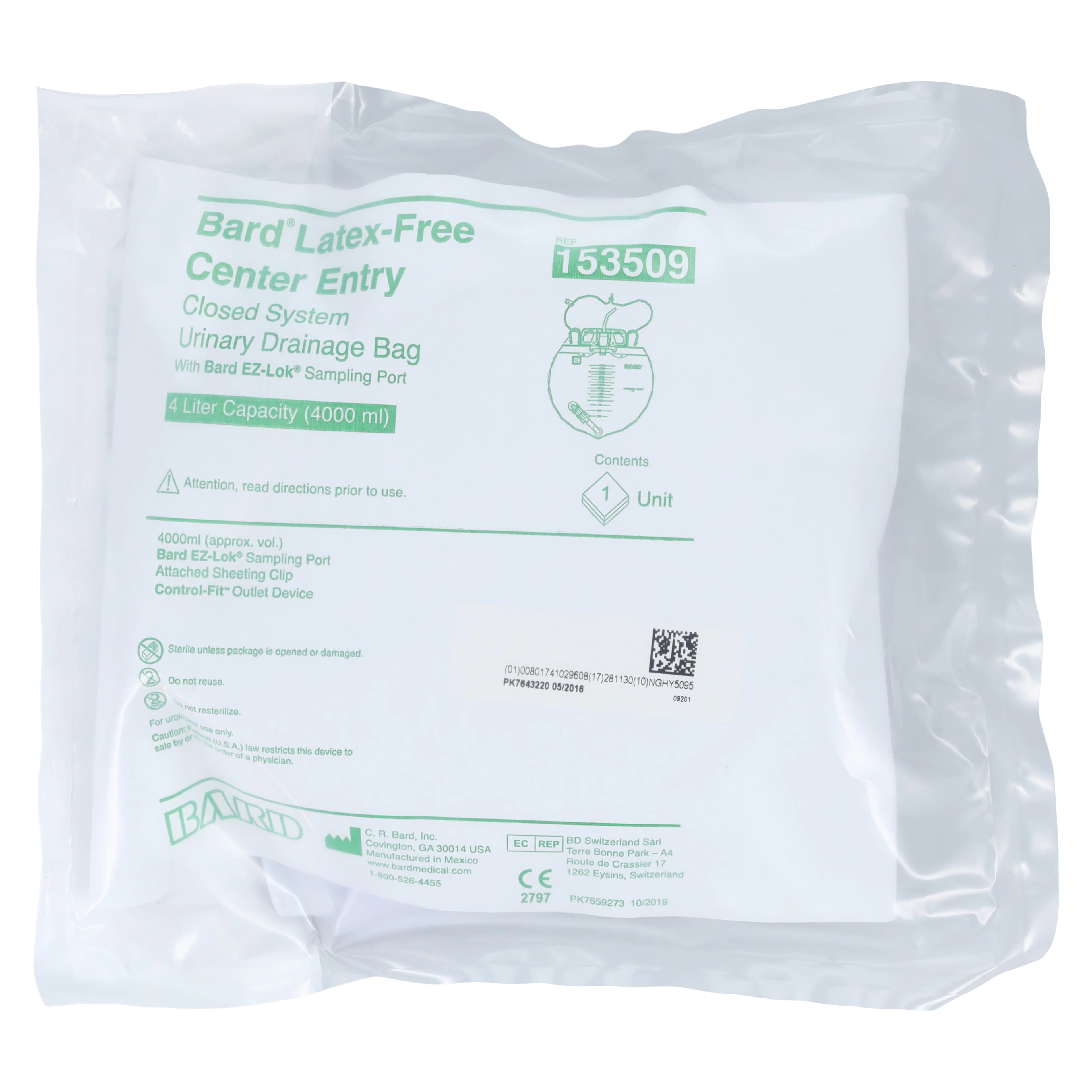 Bard Medical Urinary Drain Bag, 4000 mL, Vinyl, Luer-Lok Adapter, Anti-Reflux Valve, #153509 - Bard Medical - Urinary Drain Bag - Image 1