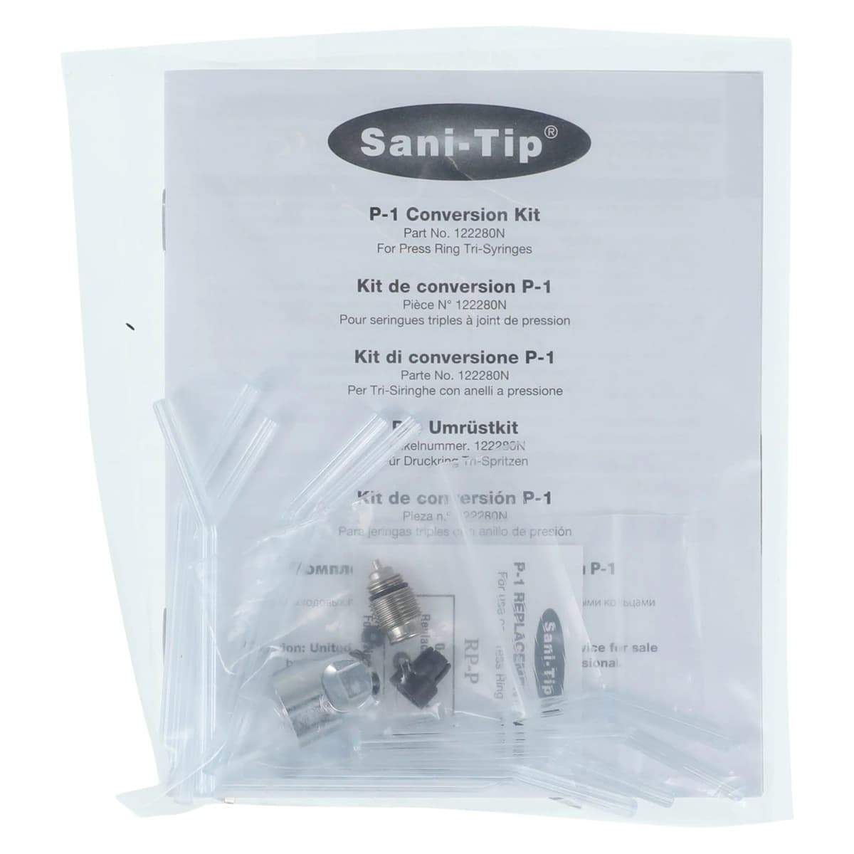 Sani-Tip P-Conversion Kit for Press Ring Syringe (DCI), Clear, 10 Tips + 1 Adapter, P-1 - Sani-Tip P-Conversion Kit - Press Ring (DCI) - Image 1