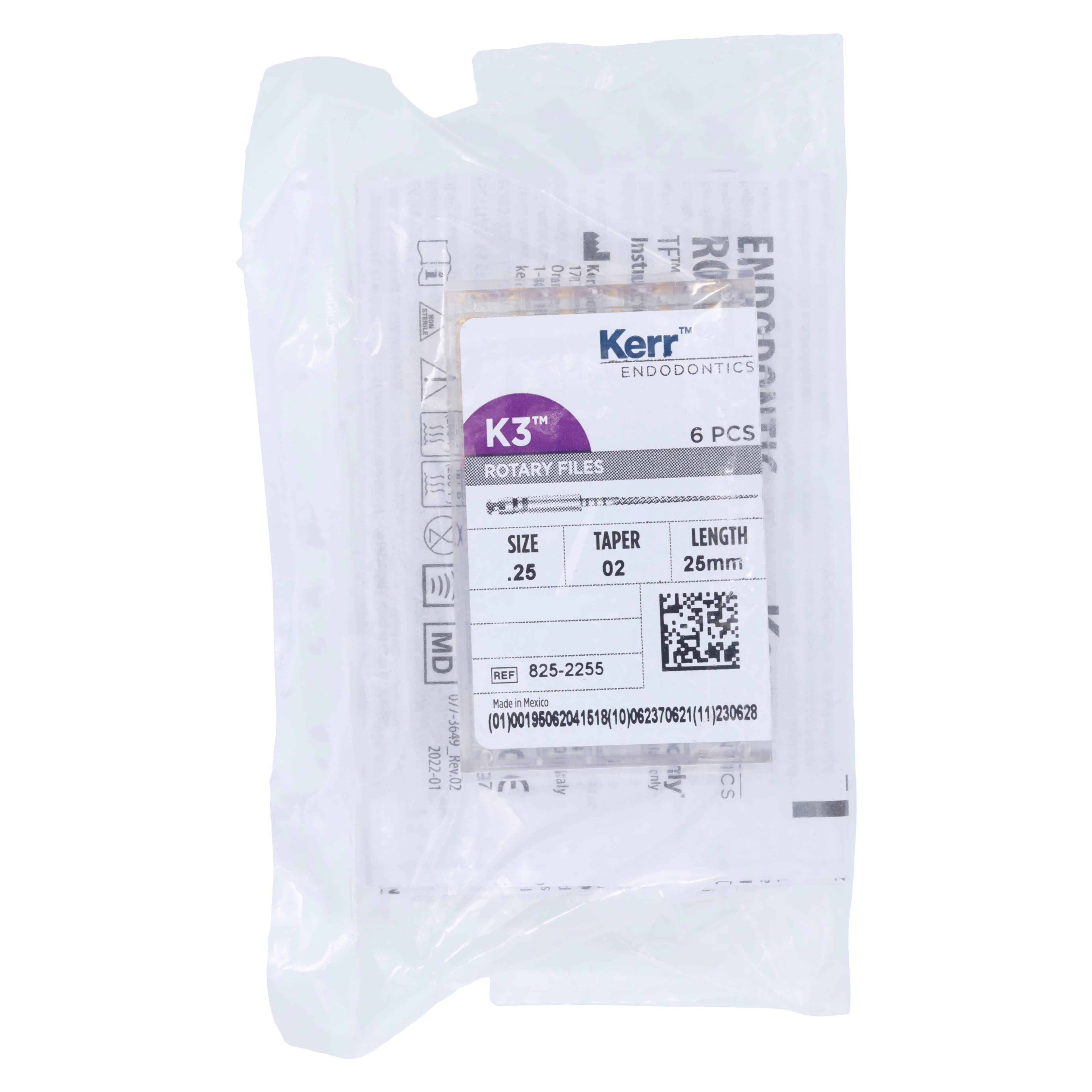 K3 Nickel-Titanium Rotary Endodontic Files, 25 mm, .02 Taper, #25, Red, 6/Pk, 825-2255 - K3 Rotary Nickel Titanium Files 25 mm - Image 1