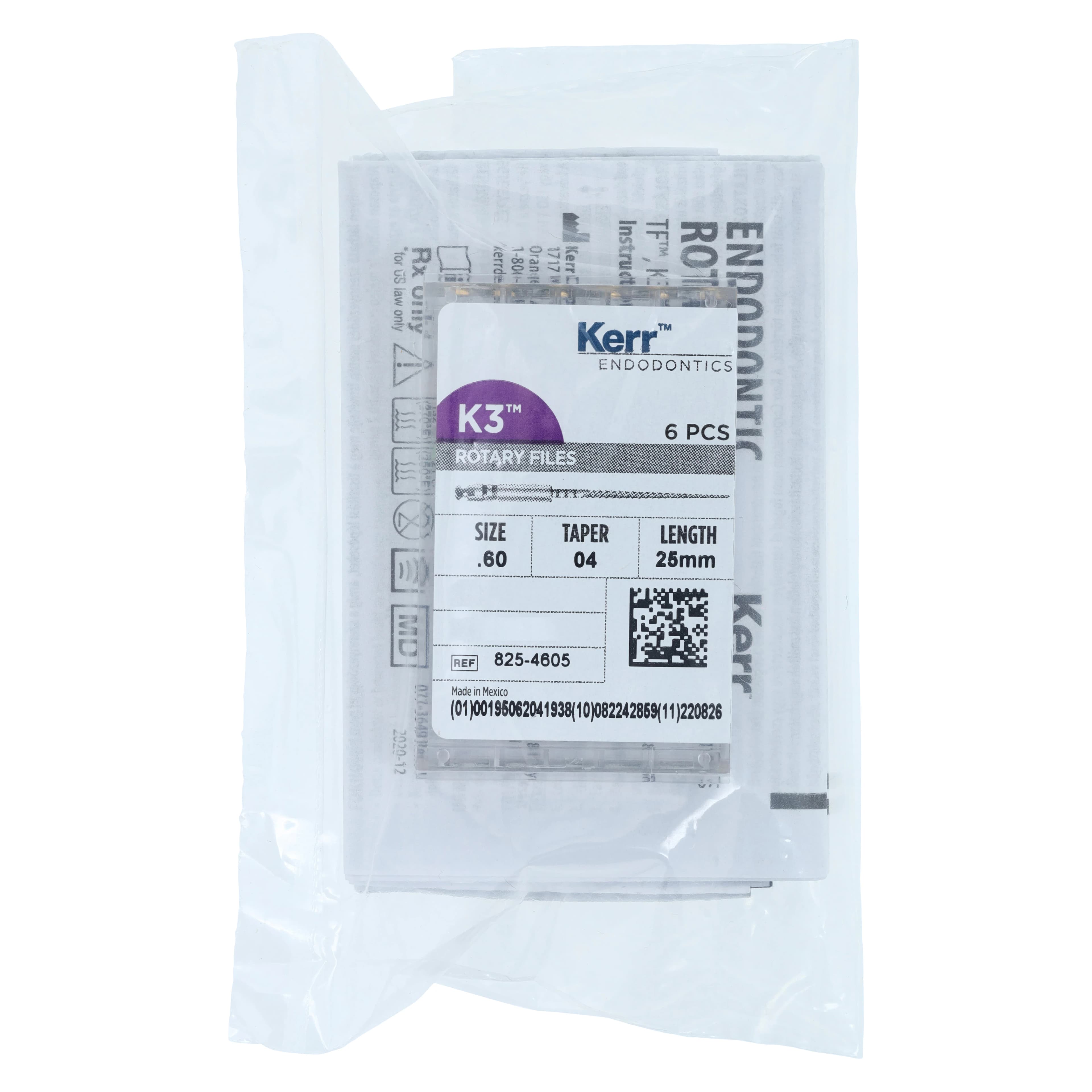 K3 Nickel-Titanium Rotary Endodontic Files, 25 mm, #60, .04 Taper, 6/Pk, 825-4605 - K3 Rotary Nickel Titanium Files 25 mm - Image 1
