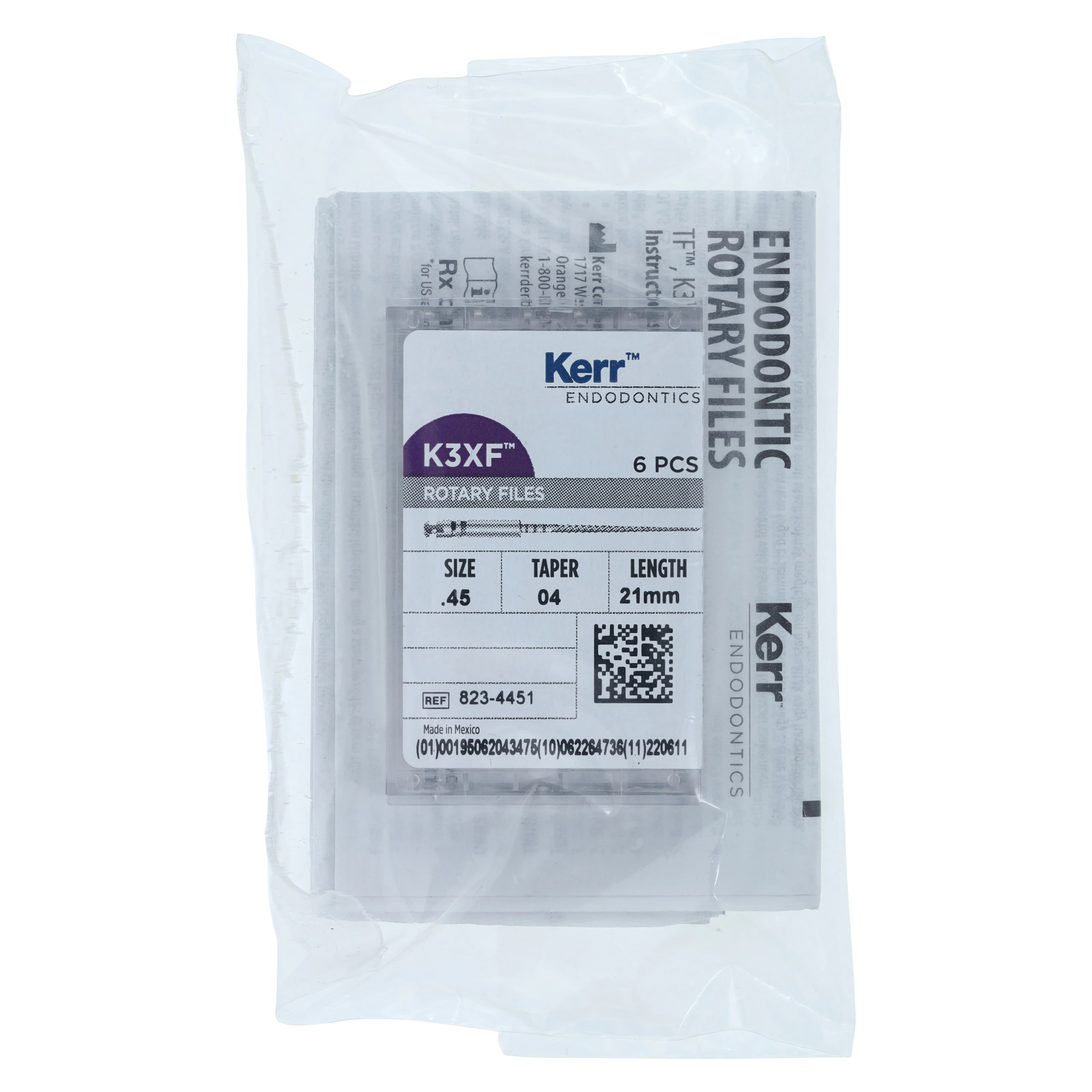 K3XF NiTi Rotary Files, .04 Taper, #45, 21 mm, White, 6/Pk, 823-4451 - K3XF, Rotary Files, NiTi, 21 mm, .04, Taper, # 45, White, 6/Pk, 823-4451 - Image 1