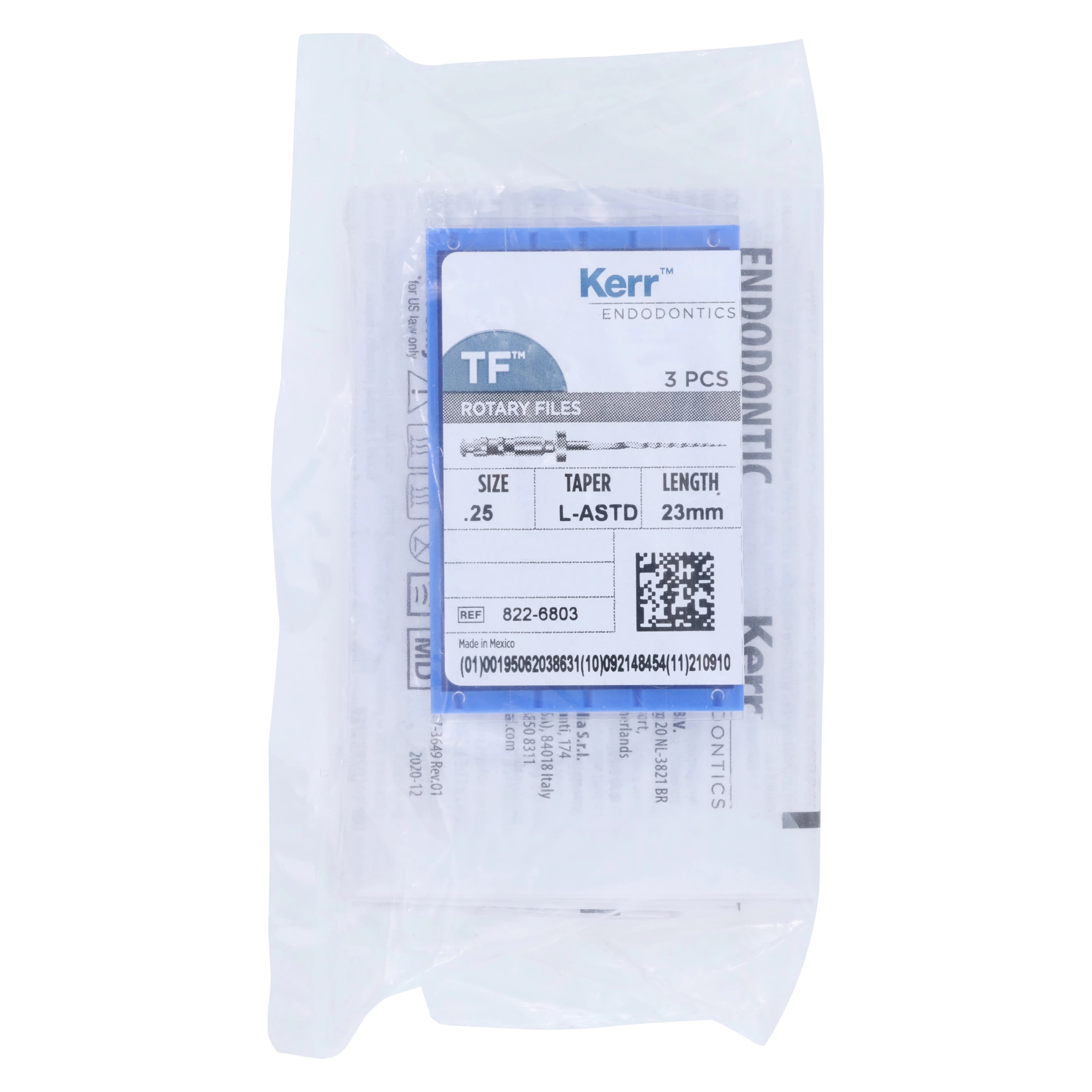 TF Twisted Files NiTi Rotary Endodontic Files, Assorted Large, Size 25, 23mm, 3/Pkg, 822-6803 - TF™ Twisted Files - NiTi - 23mm - Assorted Large - Image 1