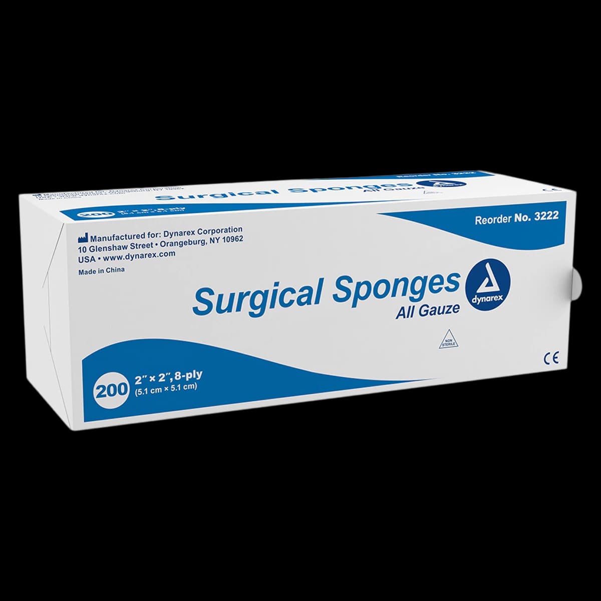 Dynarex All Gauze Sponges, 2" x 2", 8-Ply, Non-Sterile, 100% Cotton, 5000/Case, #3222 - Gauze Sponge NS 8Ply - Image 1