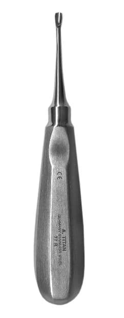 A. Titan Stainless Steel Angled Molar Elevator, Serrated, Size 77R, 1/Pk - A. Titan Stainless Steel Angled Molar Elevator, Serrated, 1/Pk - Image 1