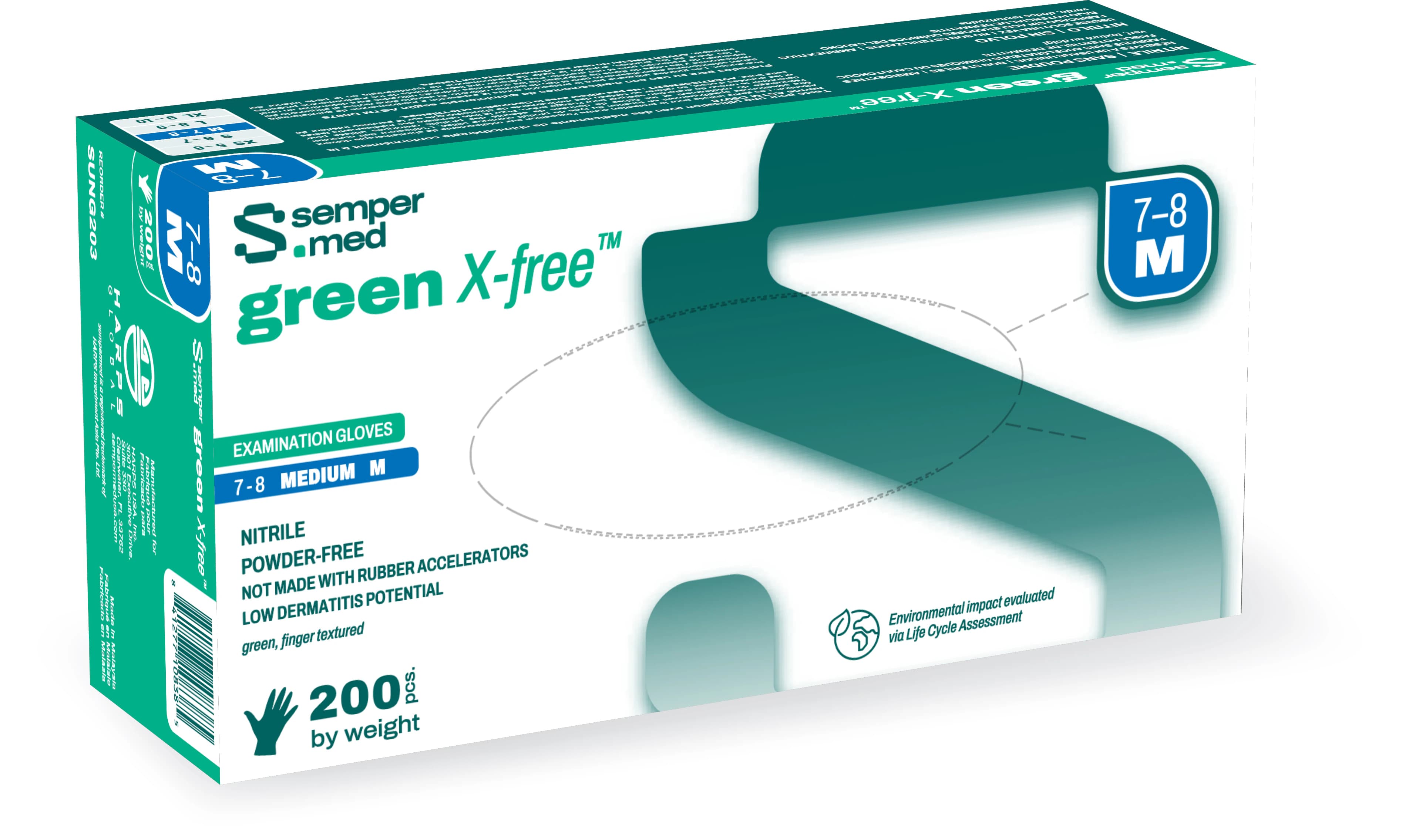 SemperSure Green Powder Free Nitrile Exam Gloves, X-Small, Green, 200/Box - SemperSure Green Powder Free Nitrile Exam Gloves, X-Small, Green, 200/Box - Image 1