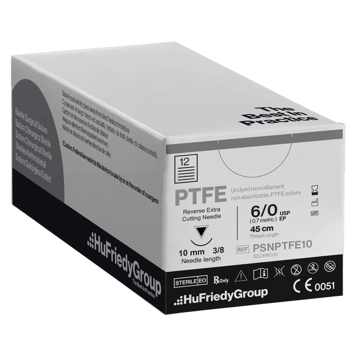 Hu-Friedy Perma Sharp PTFE Monofilament Non-Absorbable Suture, 6-0, C-1 Needle, 3/8 Circle Premium Reverse Cutting, 18", White, 12/Box, PSNPTFE10 - PTFE Sutures - Non-Absorbable White - 6-0 / C-1 / 18" - Image 1