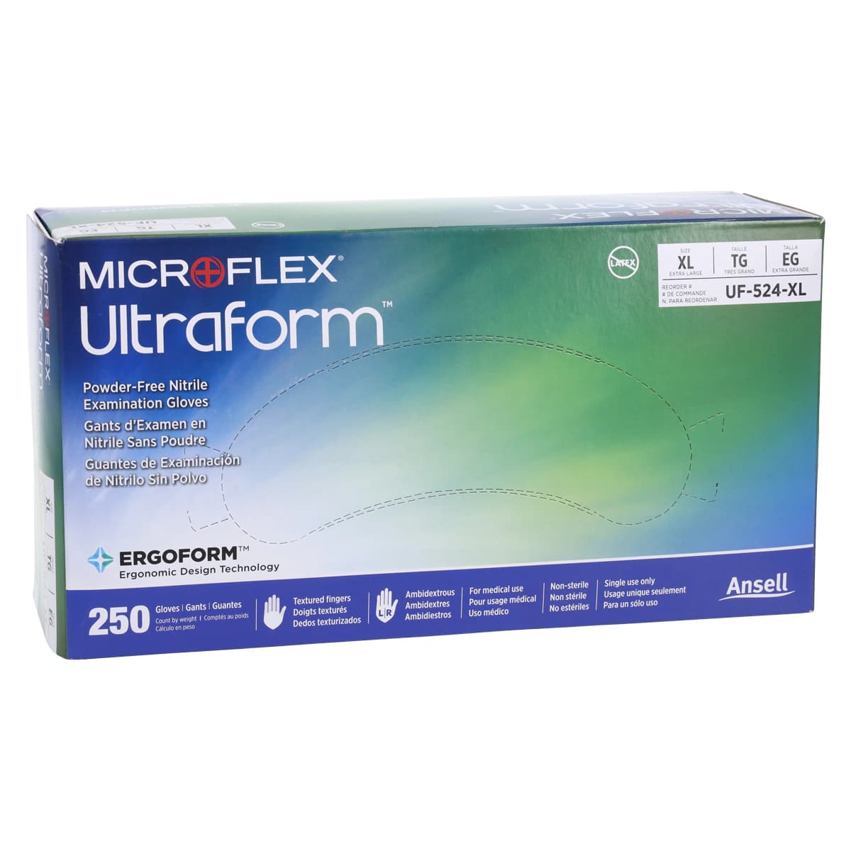 Microflex Ultraform Powder-Free Nitrile Exam Gloves, Cobalt Blue, X-Large, 250/Box, UF-524-XL - Ultraform PF Nitrile Gloves X-Large 250/Box UF-524-XL - Image 1