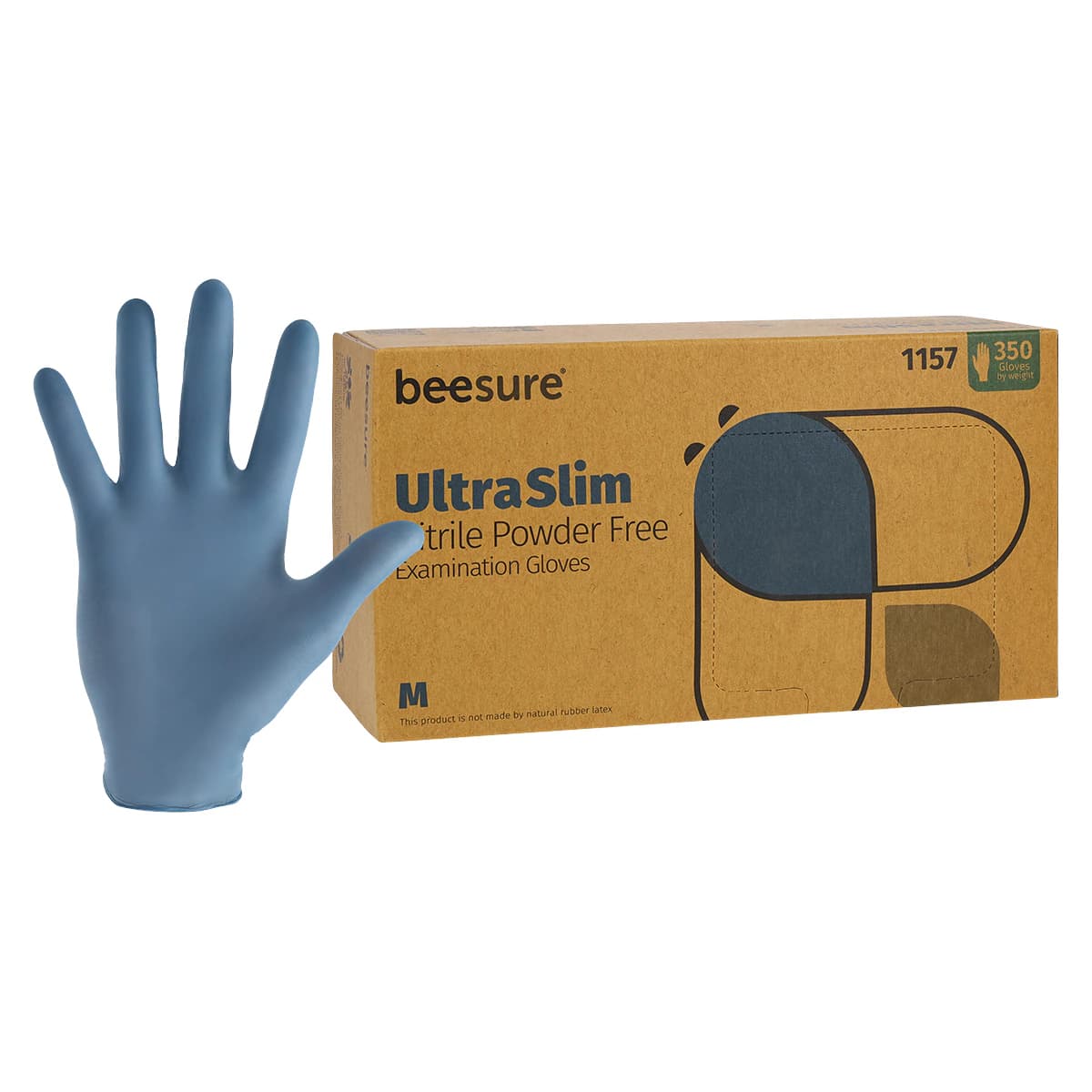 BeeSure UltraSlim Nitrile Exam Gloves, Powder Free, Non-Sterile, Medium, Blue, 350/Box, BE1157 - UltraSlim Nitrile Exam Gloves Medium Blue Box of 350 - Image 1