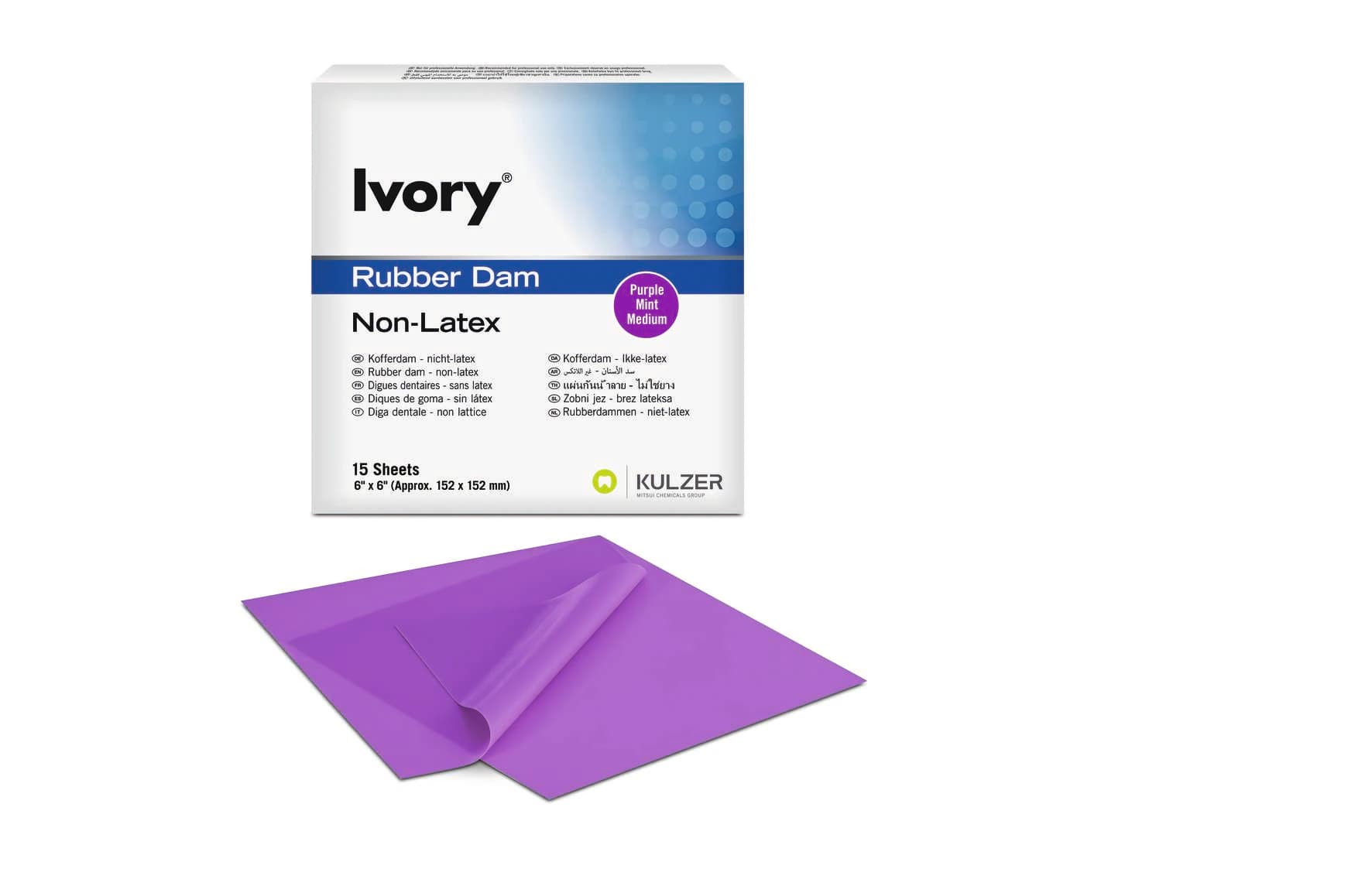 Ivory Non-Latex Rubber Dam, 6" x 6", Medium Gauge, Purple, 15/Box, 66094057 - Ivory Rubber Dam, Ivory Non-Latex Rubber Dam, 6 x 6 Medium, 15/Box, Purple, 66094057 - Image 1