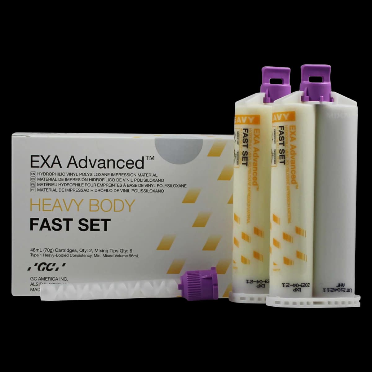 EXA Advanced VPS Impression Material, Heavy Body, Fast Set, 2 x 48 mL Cartridges with 6 Mixing Tips, 137110 - EXA Advanced Fast Set 2/Pack - Image 1