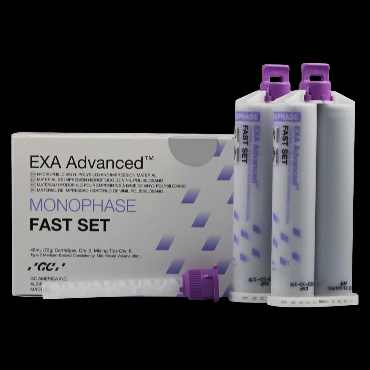 EXA Advanced VPS Impression Material, Monophase, Fast Set, 48 mL Cartridge Refill with Mixing Tips, 2/Pack, 137112 - EXA Advanced Cartridge Refill - Image 1