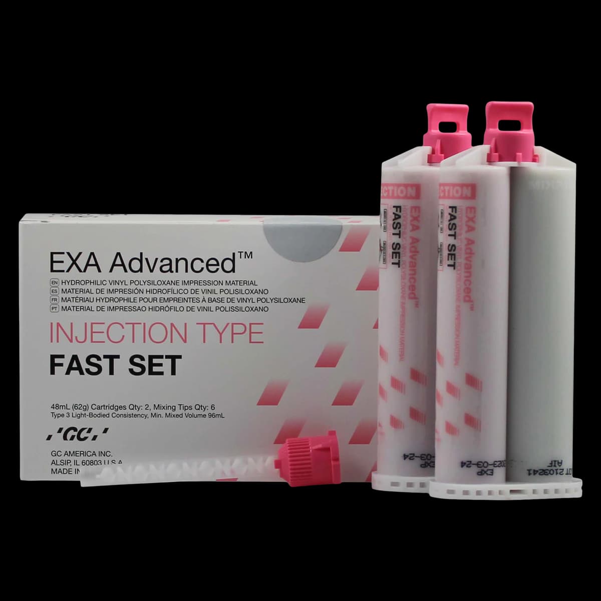EXA Advanced VPS Injection Fast Set Impression Material, 48 mL Cartridges, 2/Pack with 6 Mixing Tips, 137113 - EXA Advanced Fast Set 2/Pack - Image 1