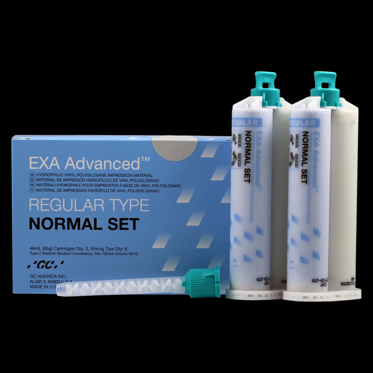 GC America EXA Advanced VPS Impression Material, Regular Body, Normal Set, 48 mL Cartridges, Value Pack 8/Pk, 138117 - EXA Advanced VPS 48mL Regular Normal-Set 8/Pk - Image 1