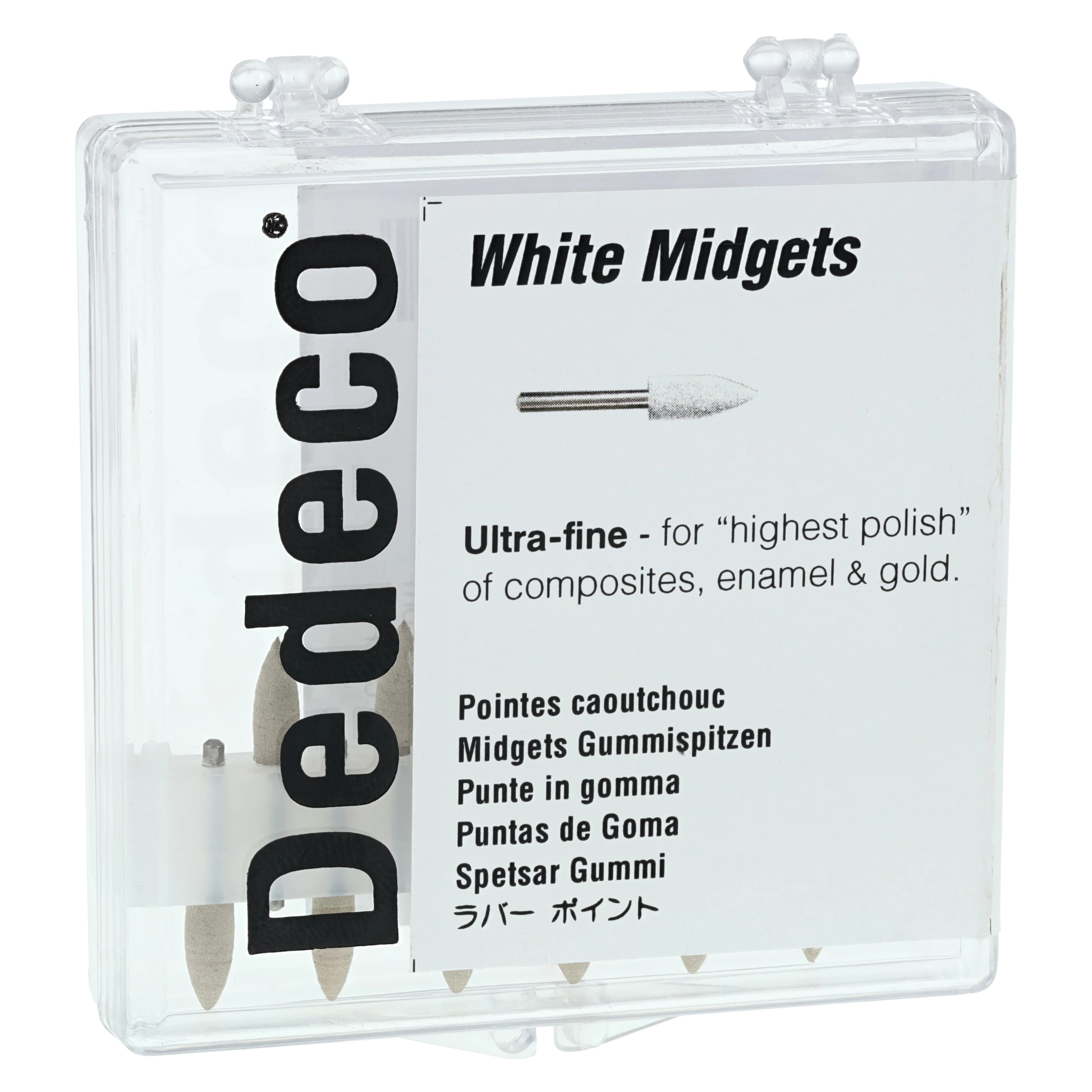 Dedeco Classic Midget Rubber Polisher, White, Shape #138, Ultra-Fine, FG (1/16" Shank), 12/Box, 4783 - White Midgets FG 138 12/Bx - Image 1