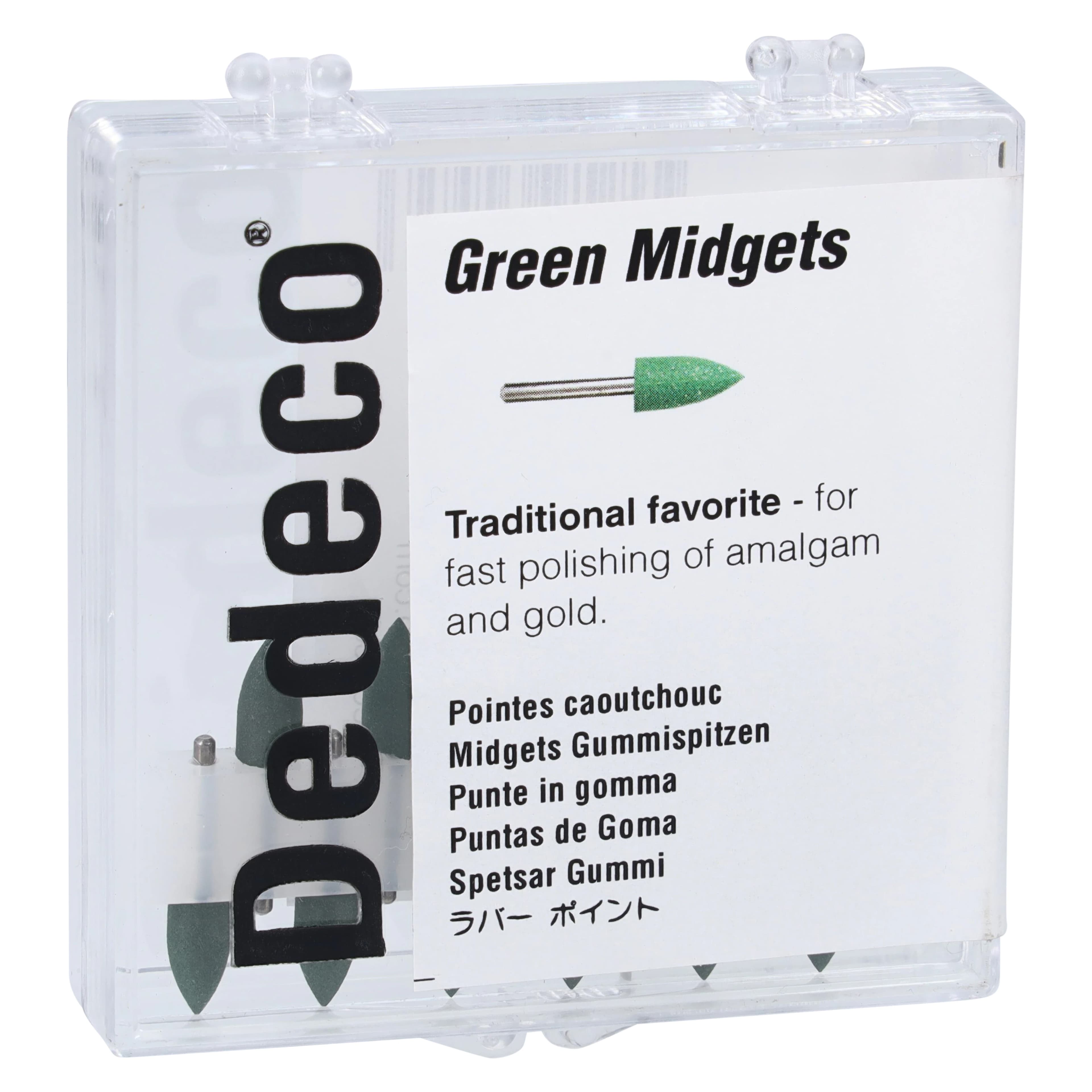 Dedeco Classic Midget Rubber Polisher, #15 Point, Green, Coarse, FG (Friction Grip) 1/16" Shank, 12/Pkg, 4582 - #15, Green, FG, 12/Pkg., 4582 - Image 1