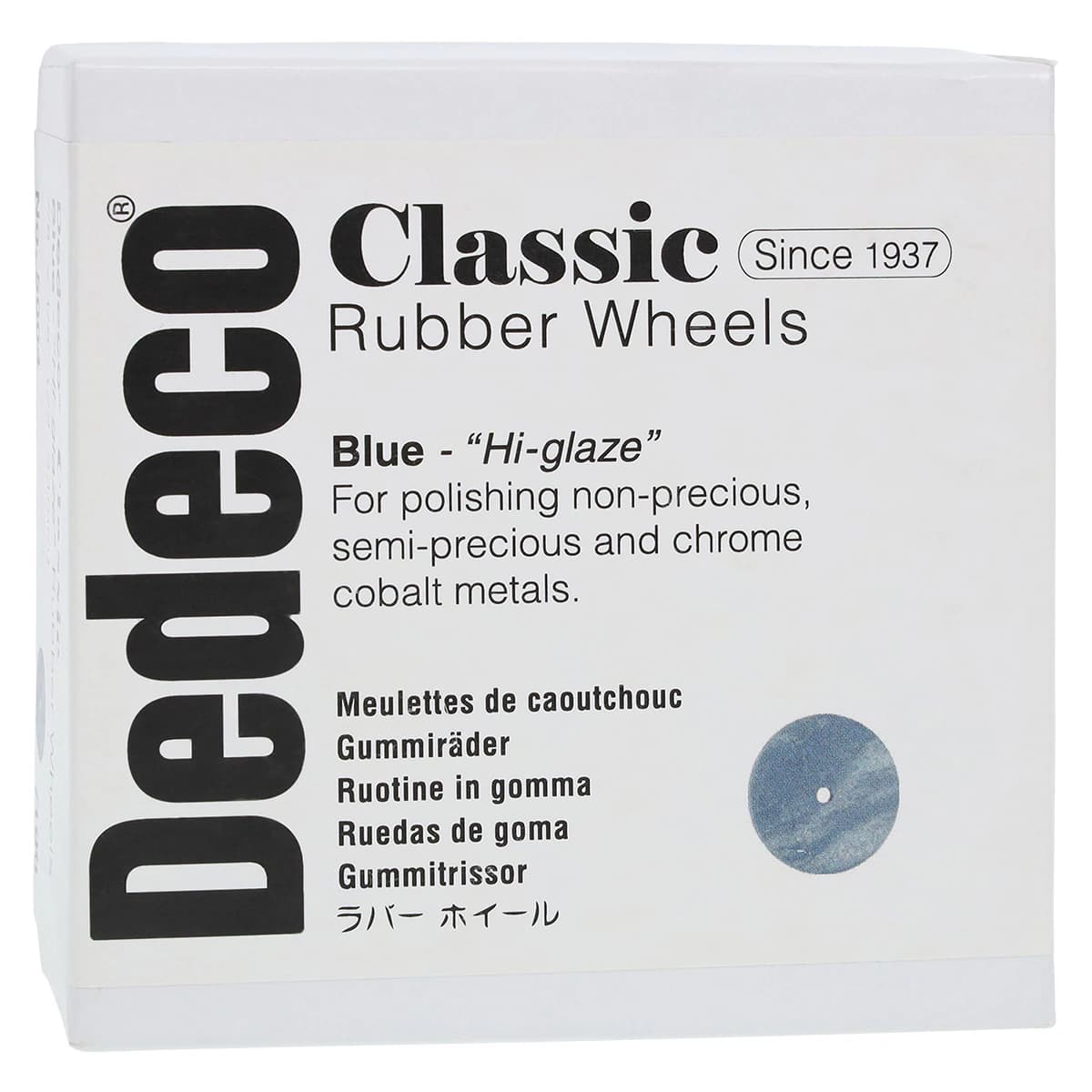 Dedeco Classic Blue Rubber Polishing Wheel, Square-Edge, Silicon Carbide, Hi-Glaze, 7/8" x 1/8", 100/Box, 5004 - Blue Wheels 7/8''X1/8'' 100/Bx - Image 1