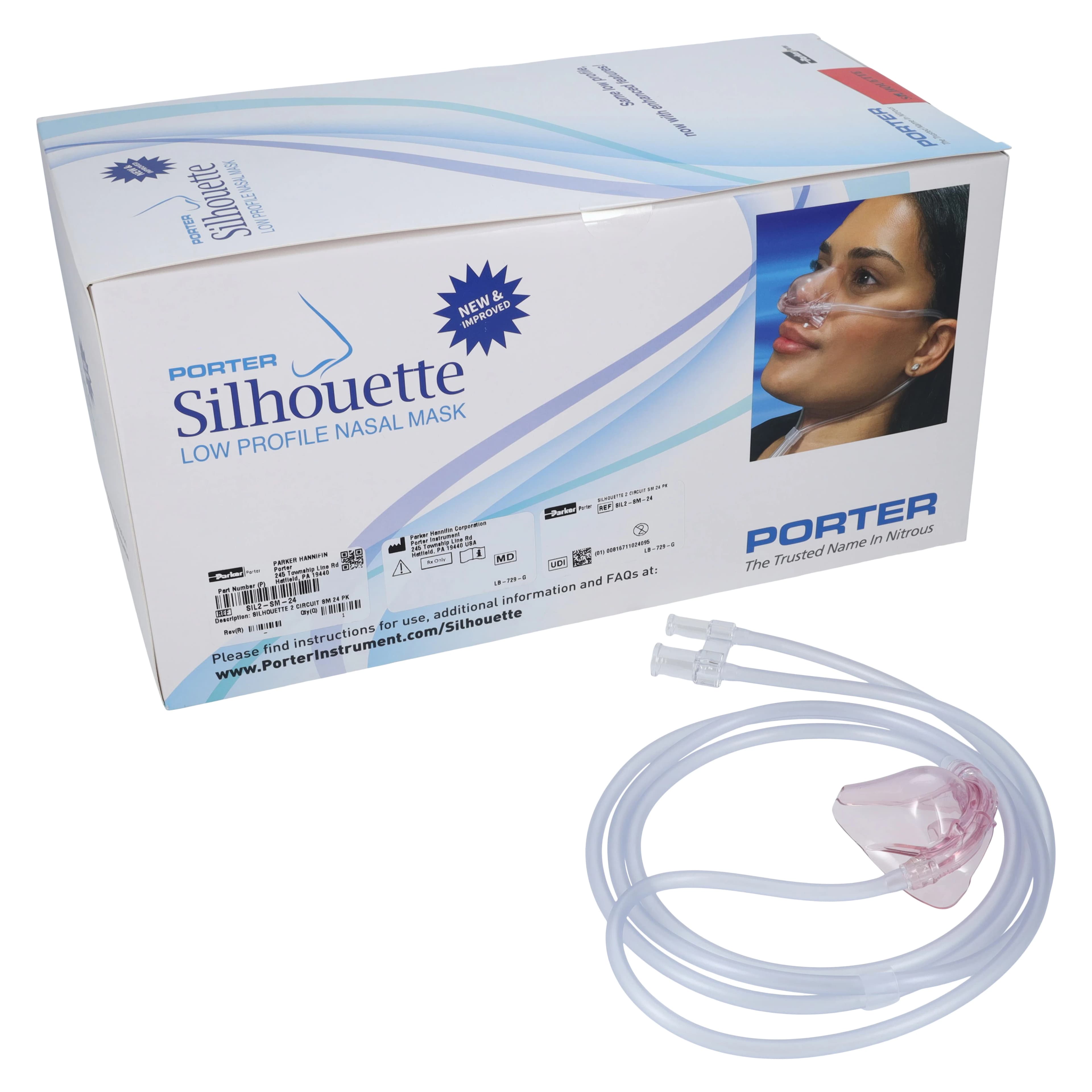 Porter Silhouette II Low Profile Nitrous Oxide Nasal Hood and Breathing Circuit, Small, 24/Pkg, SIL2-SM-24 - Silhouette II Small Nitrous Oxide Nasal Hood Pack of 24 - Image 1