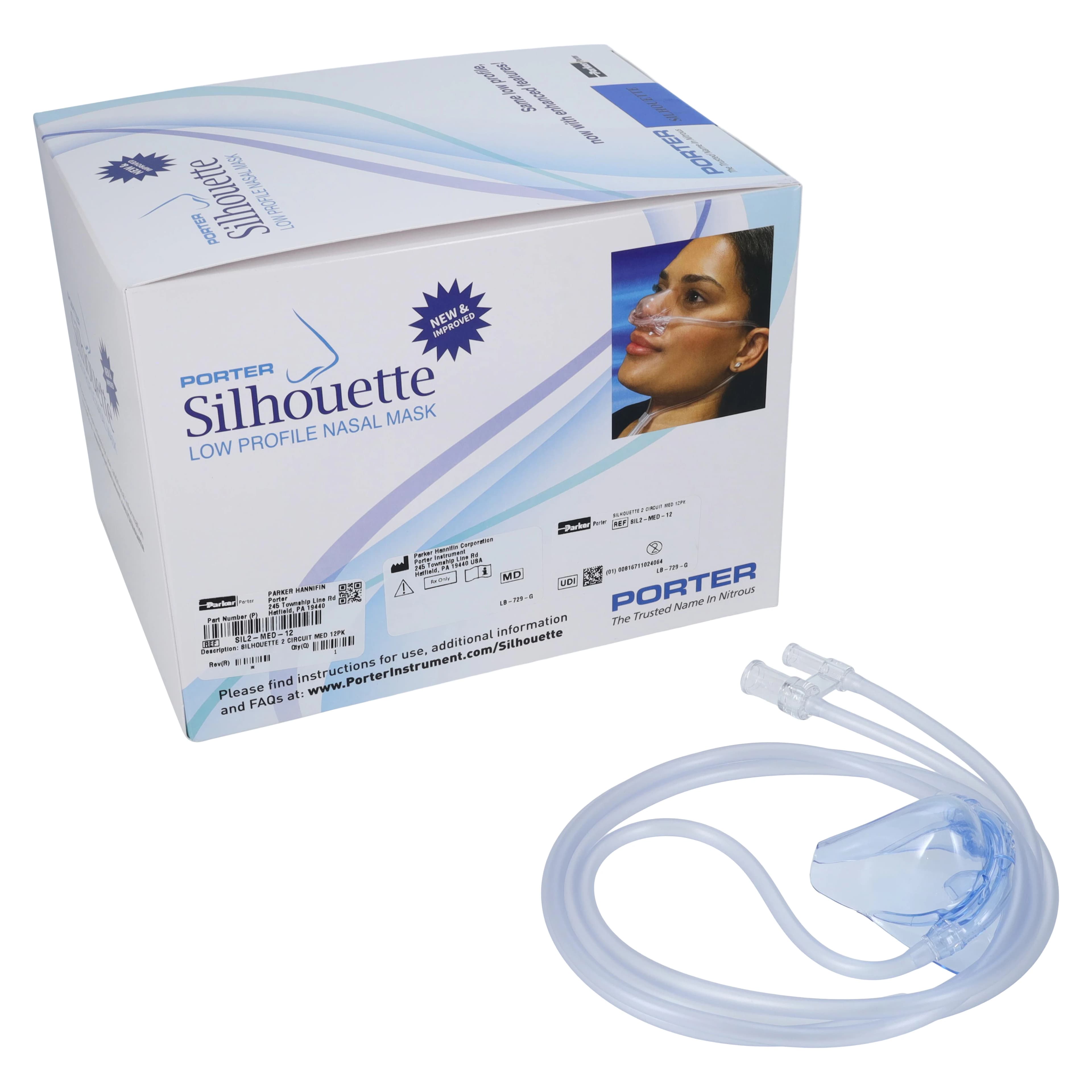 Porter Instrument Silhouette II Low Profile Nitrous Oxide Nasal Hood and Breathing Circuit, Medium, 12/Pack, SIL2-MED-12 - Silhouette II Medium Nitrous Oxide Nasal Hood Pack of 12 - Image 1