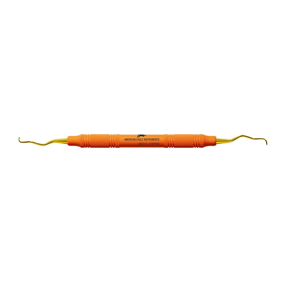 American Eagle XP® SQUARED Technology Gracey Standard 11-12 Posterior Mesial Curette, Orange EagleLite Handle, 3/8", Double End, 1/Pkg - XP® SQUARED Technology Gracey Standard 11-12 posterior mesial with plastic handle - Image 1