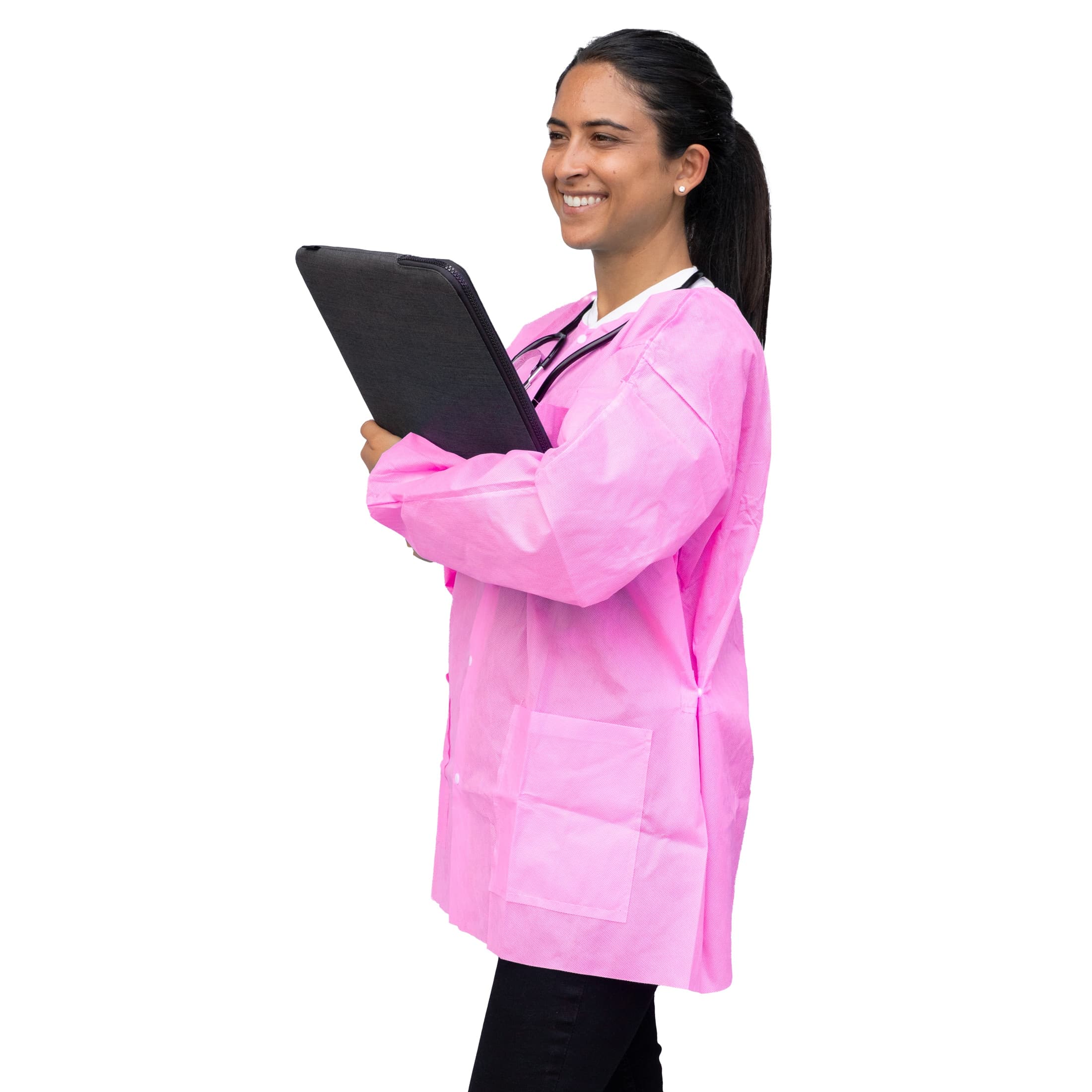 FitMe Lab Jacket, Bubblegum Pink, Large, 10/Bag - FitMe Lab Jackets Bubblegm Pnk - Image 1