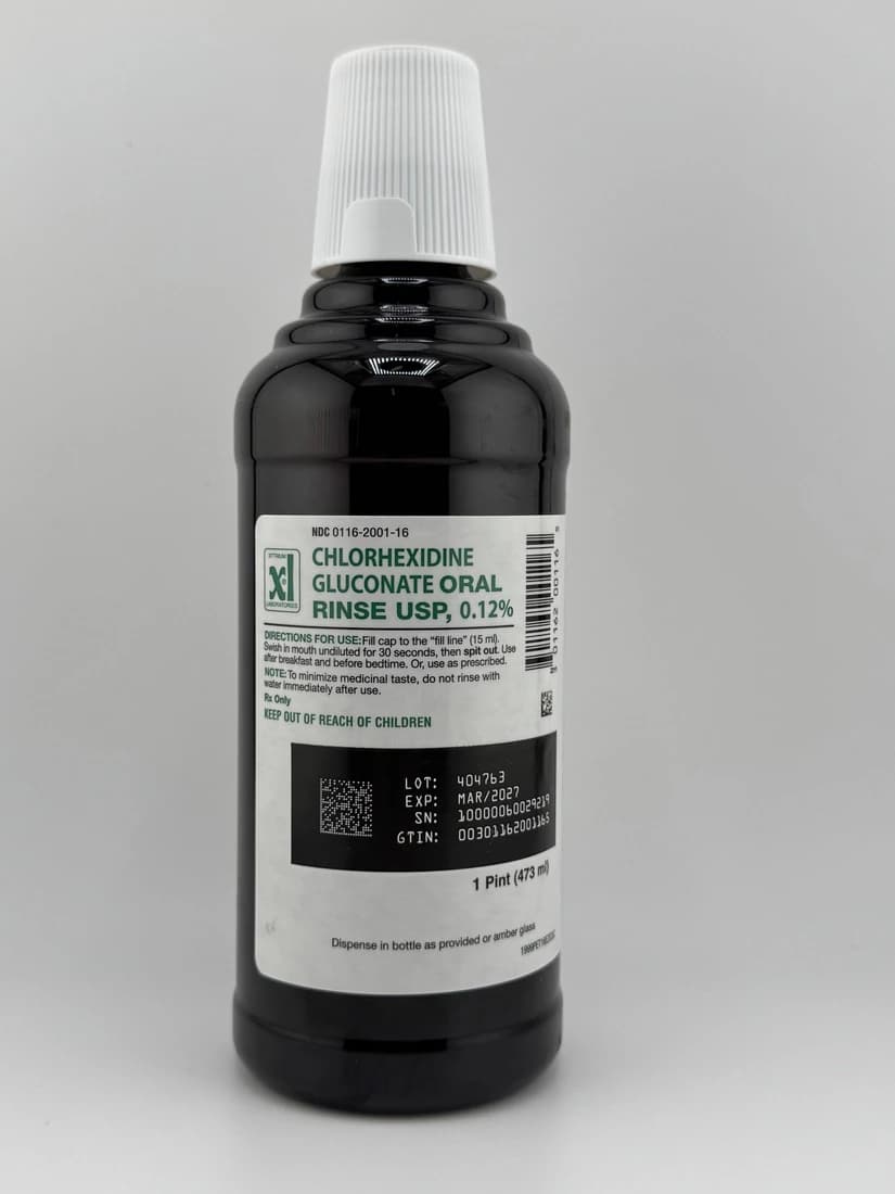 Xttrium Laboratories Chlorhexidine Gluconate 0.12% Oral Rinse, Mint/Peppermint, 16 oz (473 mL) Bottle, 1999PET16 - Xttrium 0.12% CHX Oral Rinse 16oz Bottle - Image 1