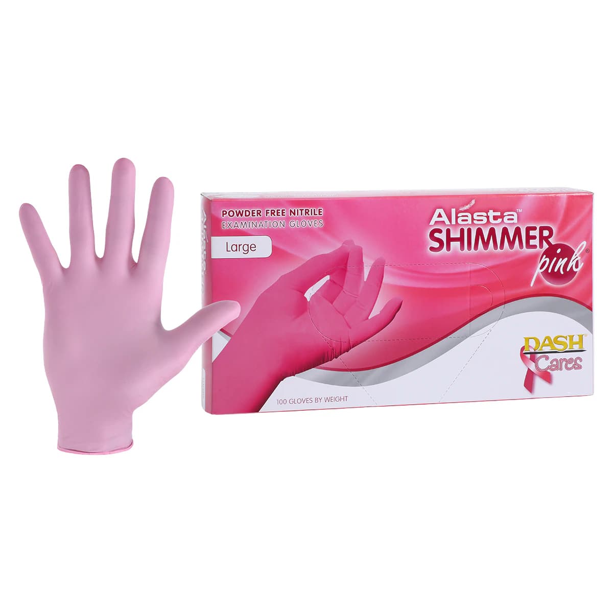 Alasta Shimmer Pink Nitrile Exam Gloves, Powder-Free, Non-Sterile, Large, Pink, 100/Box, PNK100L - Alasta™ Shimmer Pink Nitrile Exam Gloves, 100/Pkg - Large - Image 1