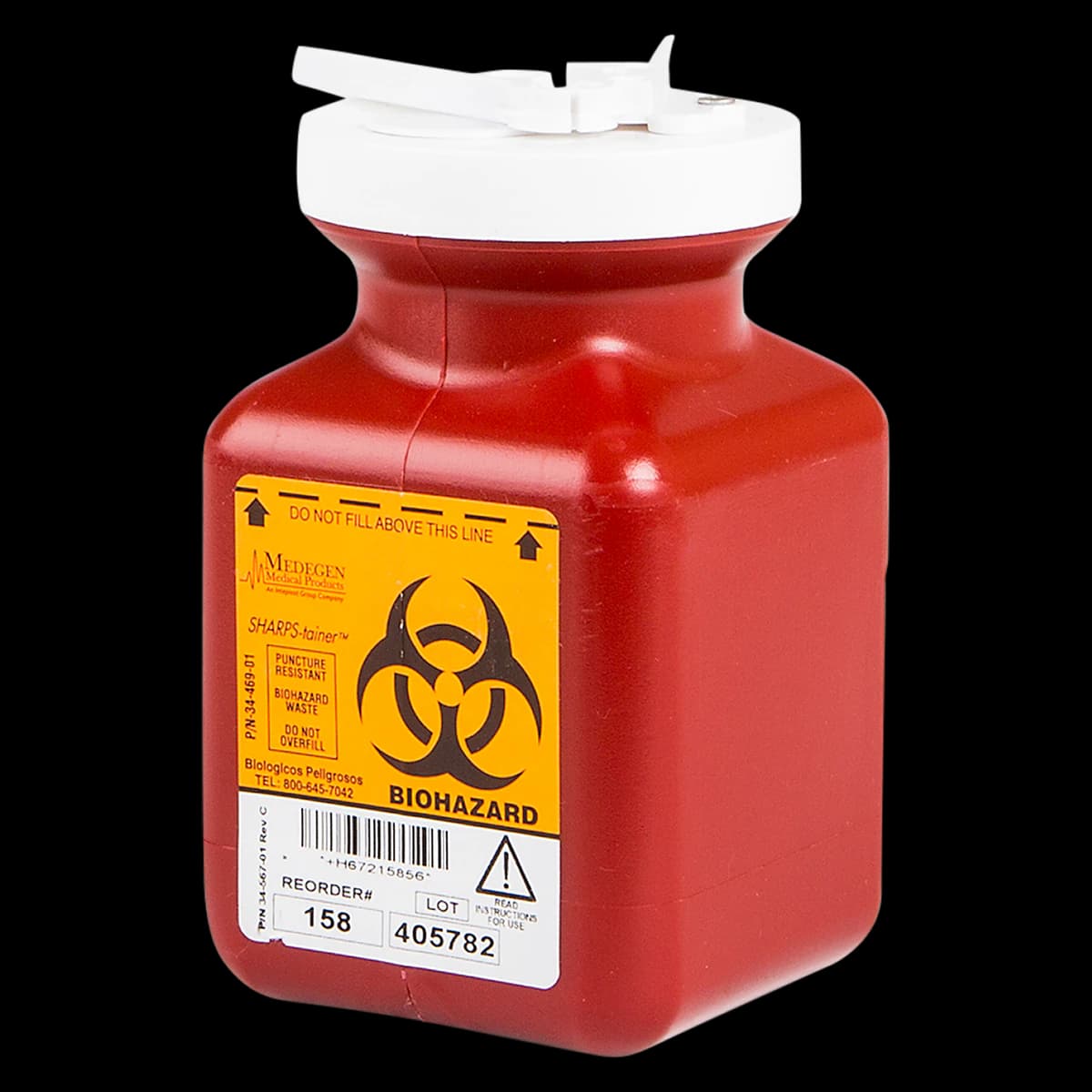 Medegen Sharps Phlebotomy Container, 0.7 qt, Red/Black, 3-1/2 x 3-1/2 x 5", Vertical Entry, Polypropylene, Non-Stackable, Each - Sharps Phlebotomy Container - Image 1