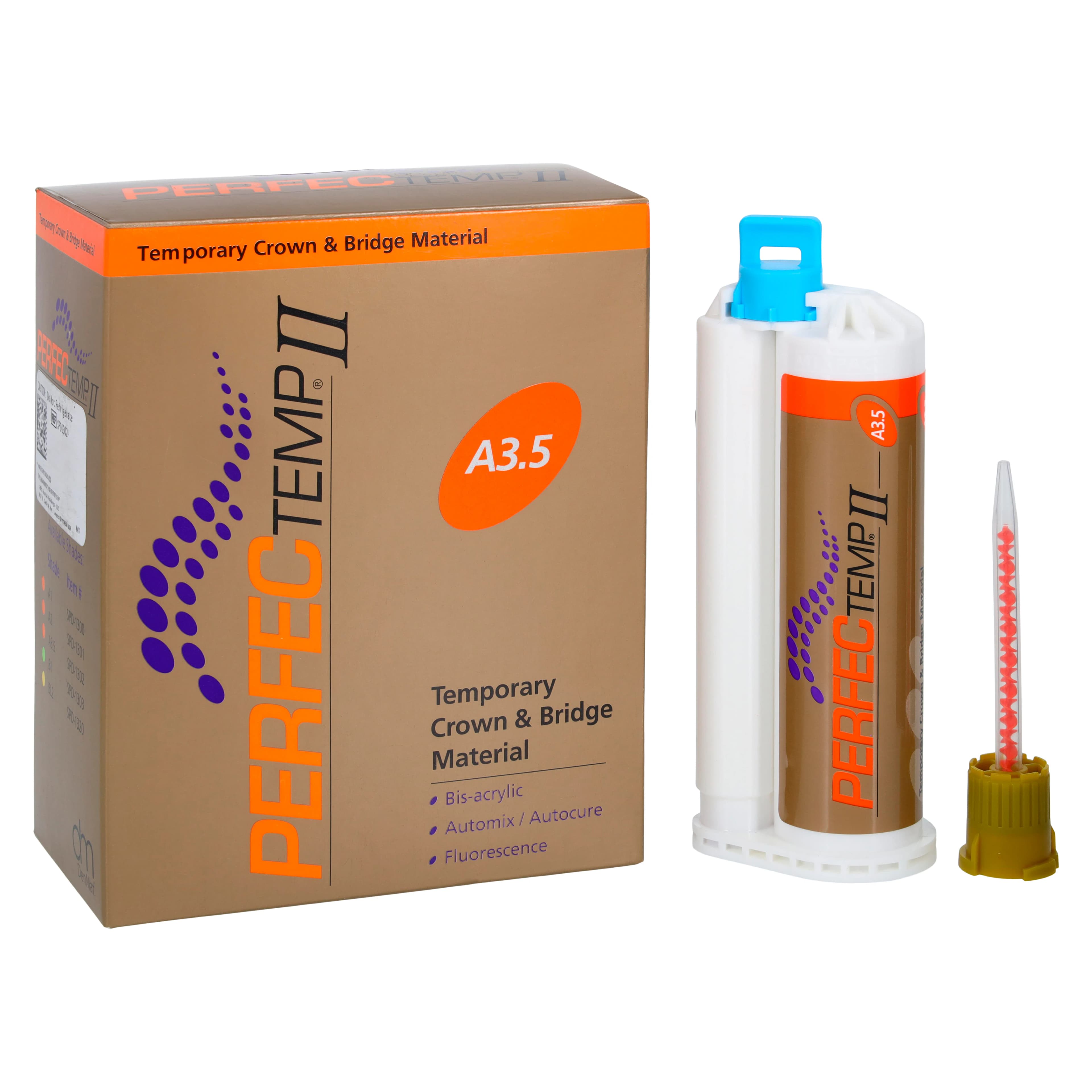 PERFECTemp II Temporary Crown & Bridge Material, Bis-Acrylic, Self-Cure, Shade A3.5, 50 mL Cartridge Refill, SPD1302 - PERFECTemp II Cartridge - Image 1
