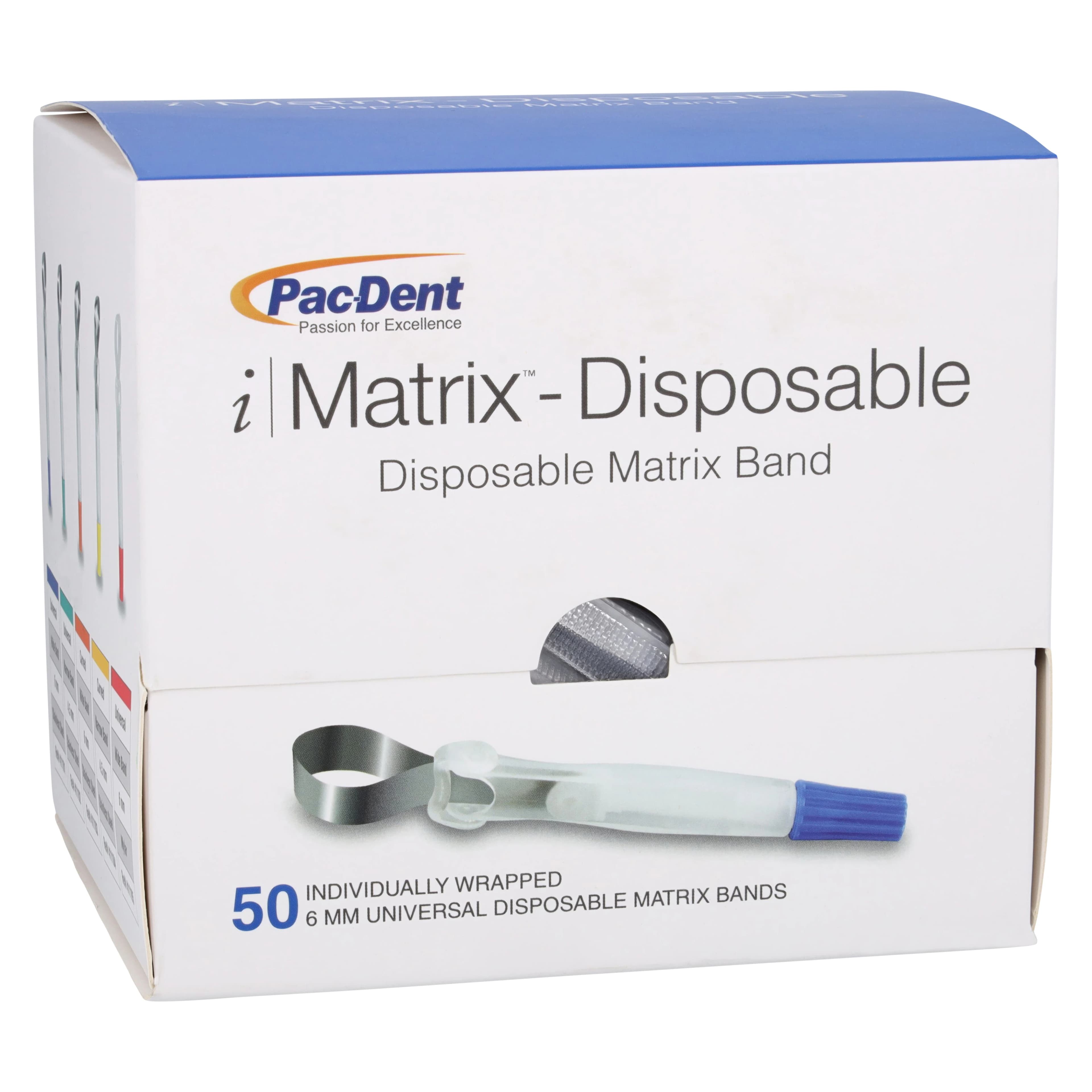 iMatrix Disposable Matrix Bands, 6mm Wide Universal Shape, Stainless Steel, Blue, 50/Box, 411101 - iMatrix™ Disposable Matrix Bands 6mm Wide Universal Shape Stainless Steel Blue Box of 50 - Image 1