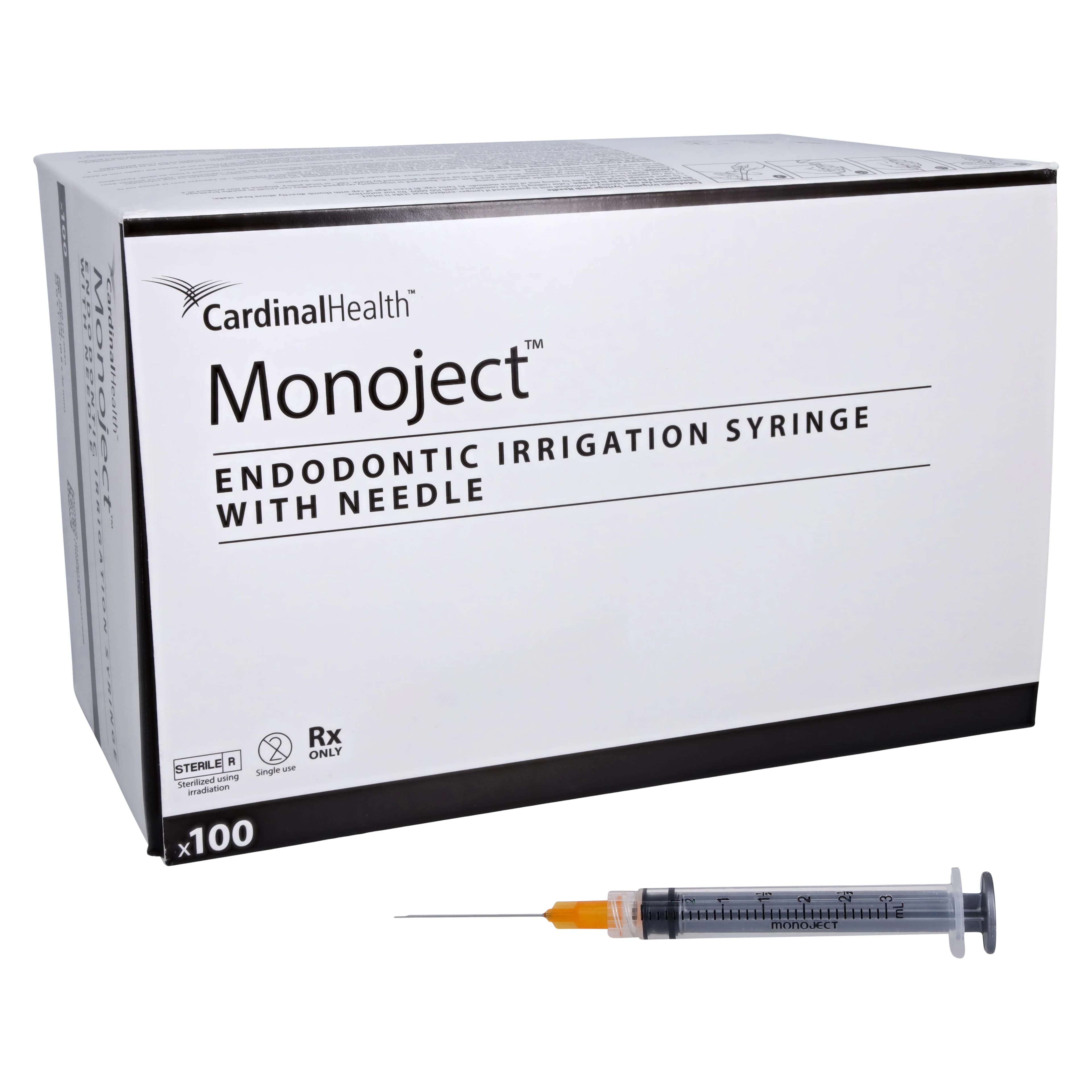 Monoject 513 ED Endodontic Irrigation Syringe with Needle, 3 mL, 23G x 1-1/4", Luer Lock, Orange, Sterile, 100/Box, 8881513843 - Covidien - SUPPLIES MONOJECT 513 ED ENDODONTIC STERILE IRRIGATION SYRINGE - Luer Lock, 23G x 1 ? (31.7mm), Orange, Sterile - Image 1