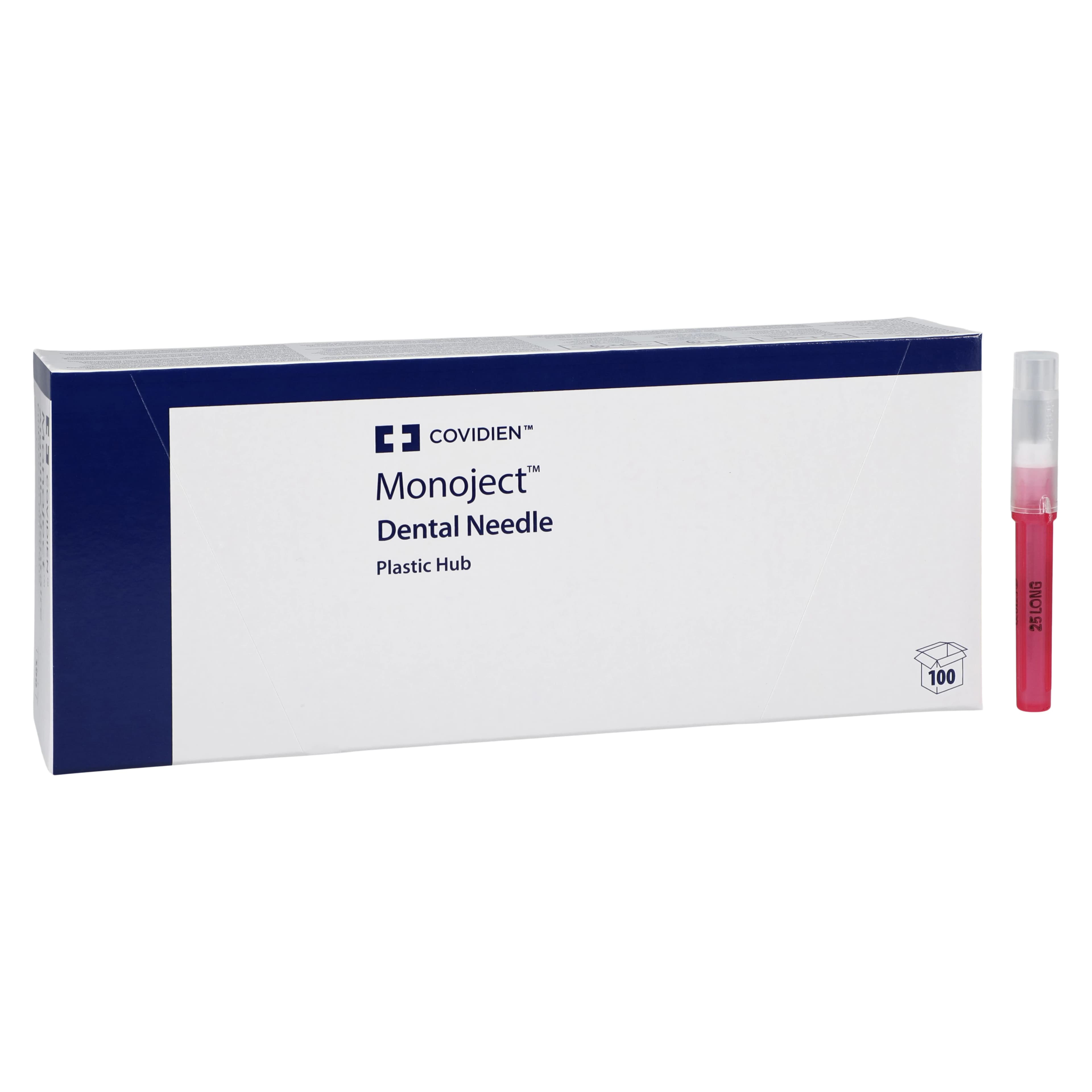 Monoject 400 Plastic Hub Anesthetic Needles, 25 Gauge Long, 1-1/4 in (32 mm), Red, 100/Box, 8881400033 - Monoject Needle 25 Gauge Orange Box of 100 - Image 1