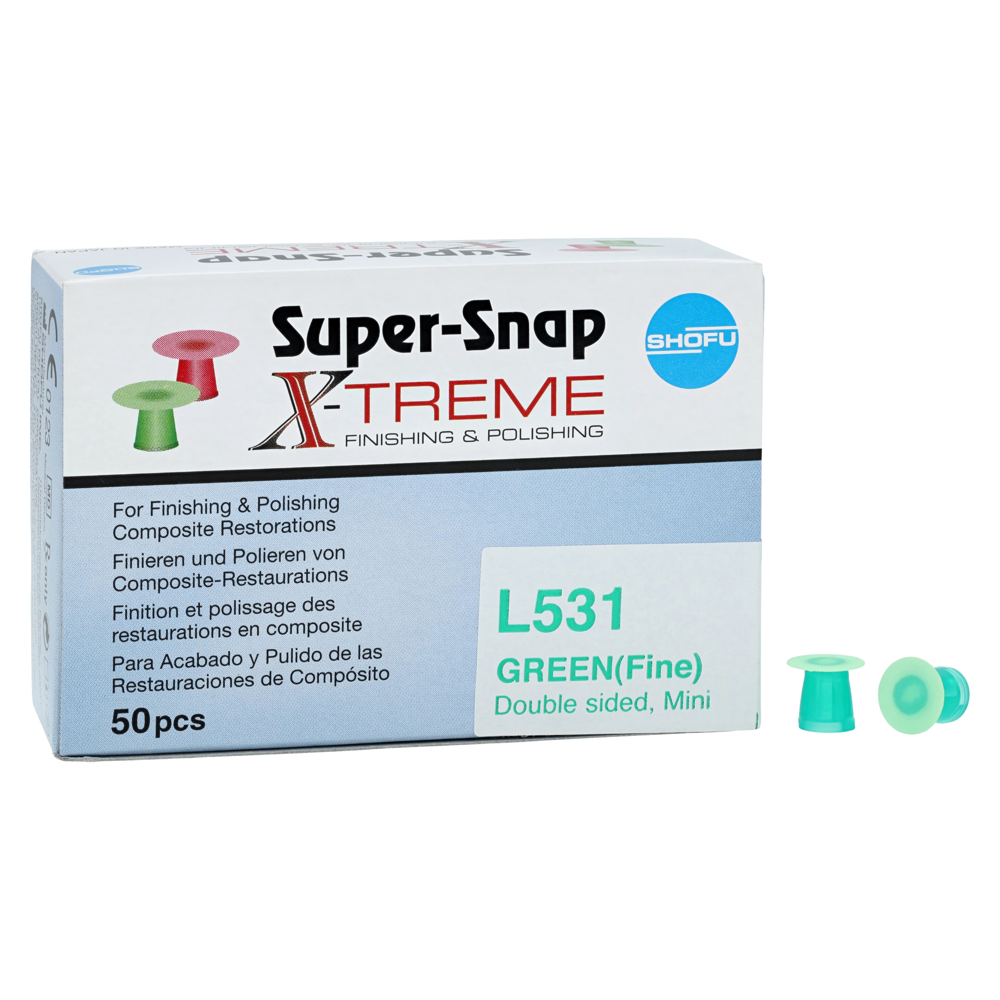 Shofu Super-Snap X-Treme Mini Polishing Disks, Fine (Green), 8 mm, Double-Sided, 50/Box, L531 - L531 Super-Snap Extreme Mini Disk Green Fine (50) - Image 1