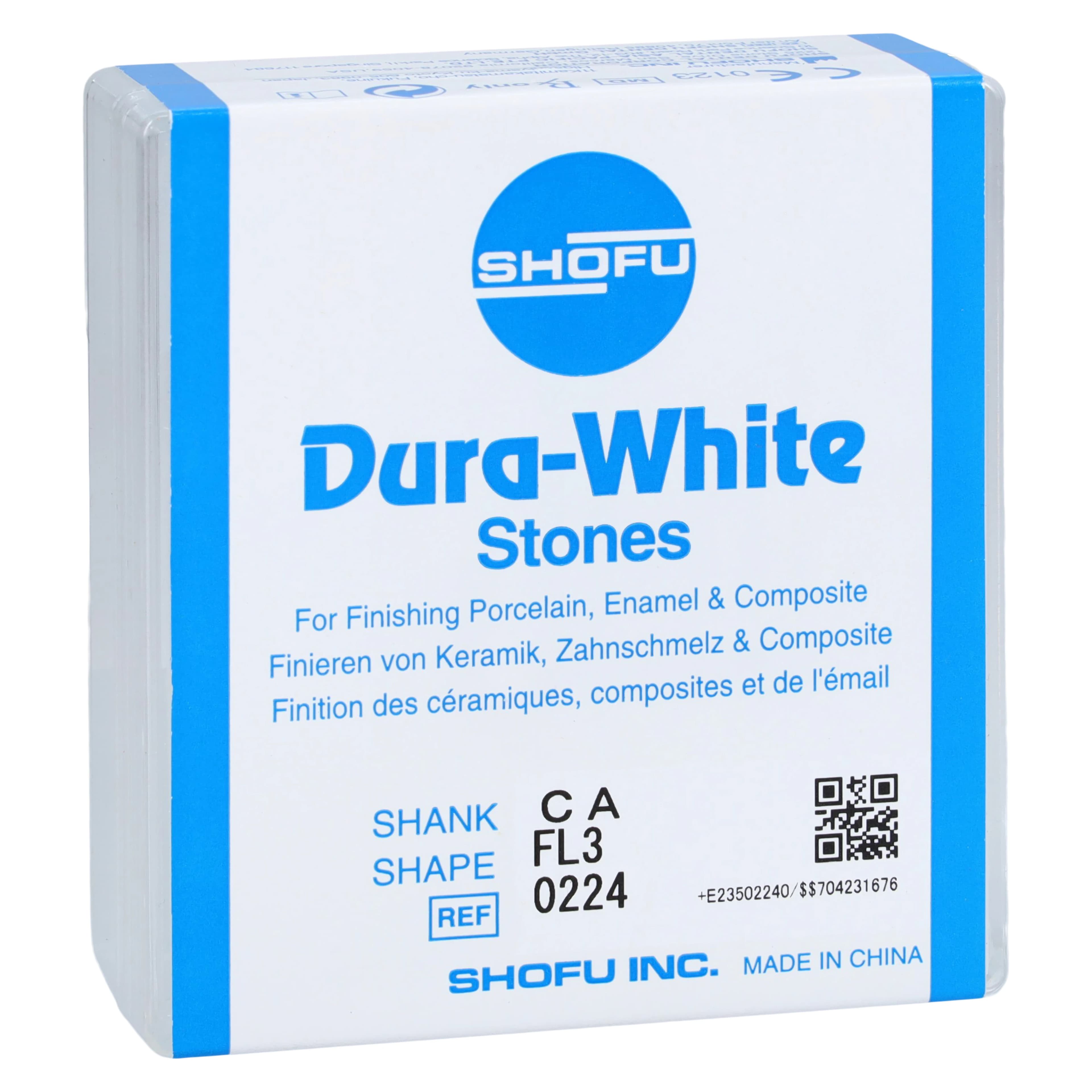Shofu Dura-White Stones, CA (Contra Angle) Latch-Type, Flame FL3, ISO #030, White, 12/Pk, 0224 - Dura-White Stones - CA - FL3 - Image 1