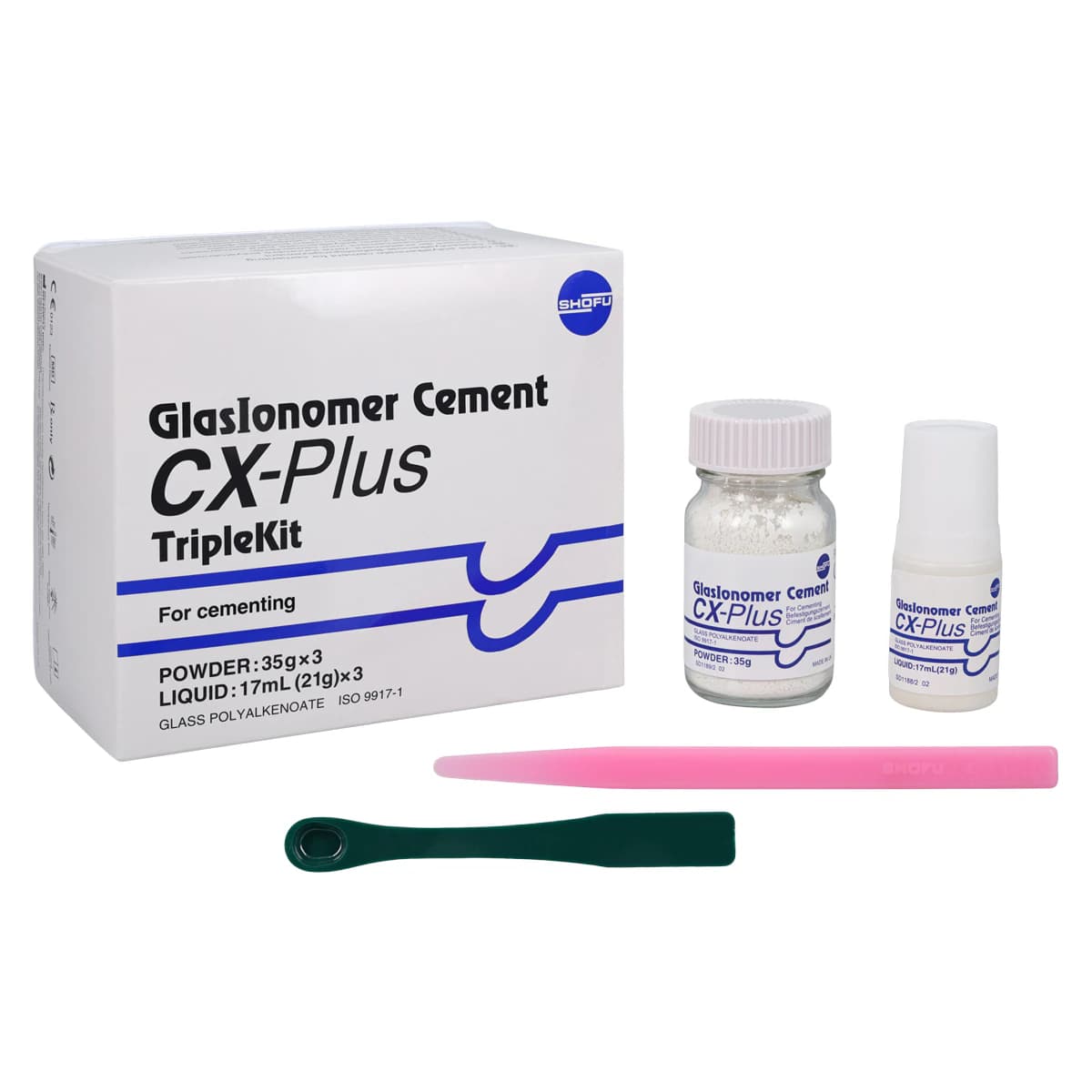 CX-Plus GlasIonomer Luting Cement, Triple Kit, 3 x 35 g Powder, 3 x 17 mL Liquid, 1169 - CX-Plus Glaslonomer Cement, Triple Kit, 35 g, 1/Pk, 1169 - Image 1
