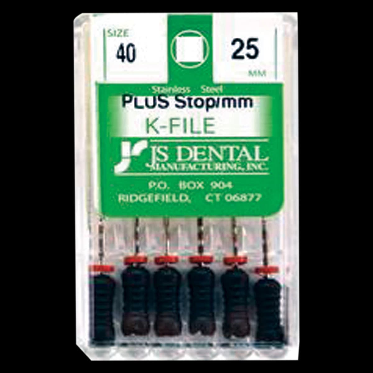 JS Dental K-File Plus Stainless Steel Endodontic File, Size #40, 25 mm, with Rubber Stops and mm Markings, 6/Box - SS K-File Plus w/ Stops - Image 1