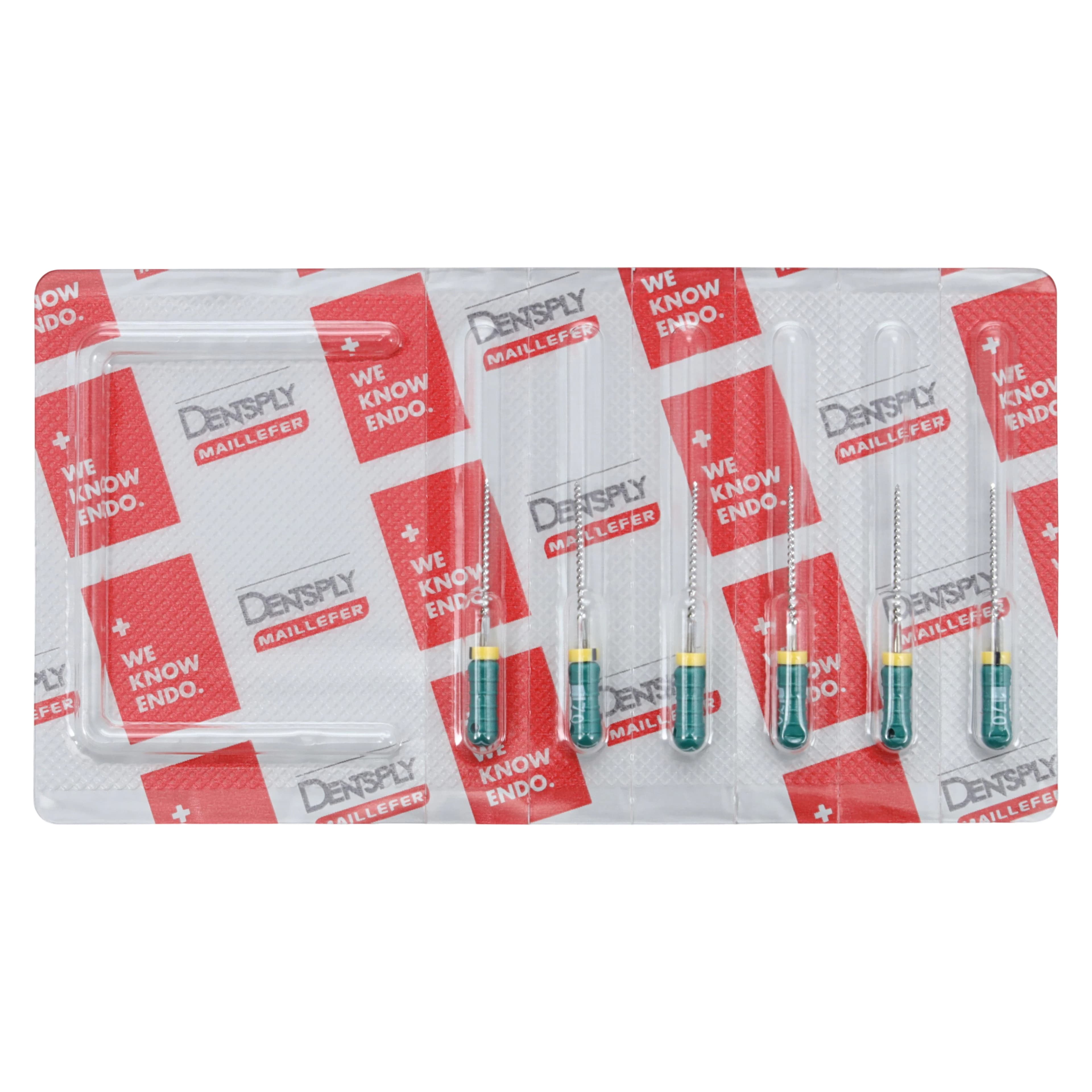 Dentsply Maillefer READYSTEEL K-File, Size #70, 21mm, Green, Sterile, 6/Pack, 6847021 - #70 Green READYSTEEL K-File 21mm Pack of 6 - Image 1