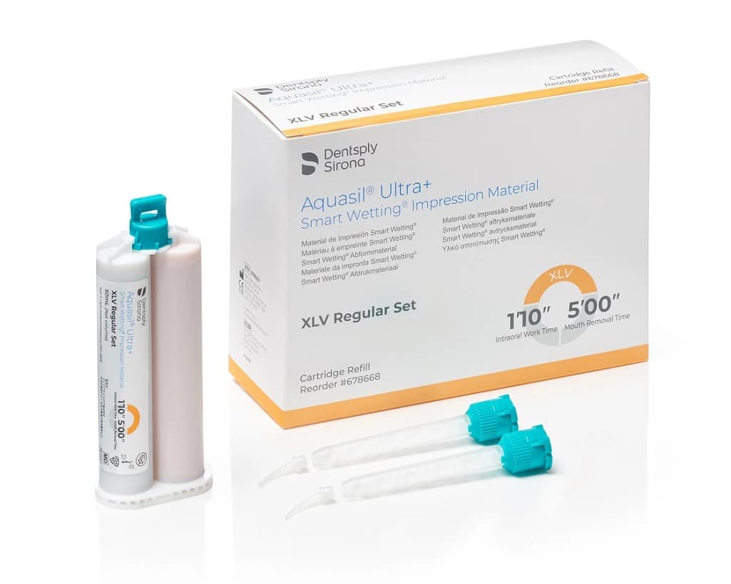 Aquasil Ultra+ Smart Wetting VPS Impression Material, Xtra Light Body (XLV), Regular Set, Mint, Orange, 50 ml Cartridges, 4/Pk, 678668 - Aquasil Ultra+ VPS Impression Material, Cartridge Refill Pack, Xtra Light Body, Regular Set, 50 ml, Mint, Orange, 4/Pk - Image 1
