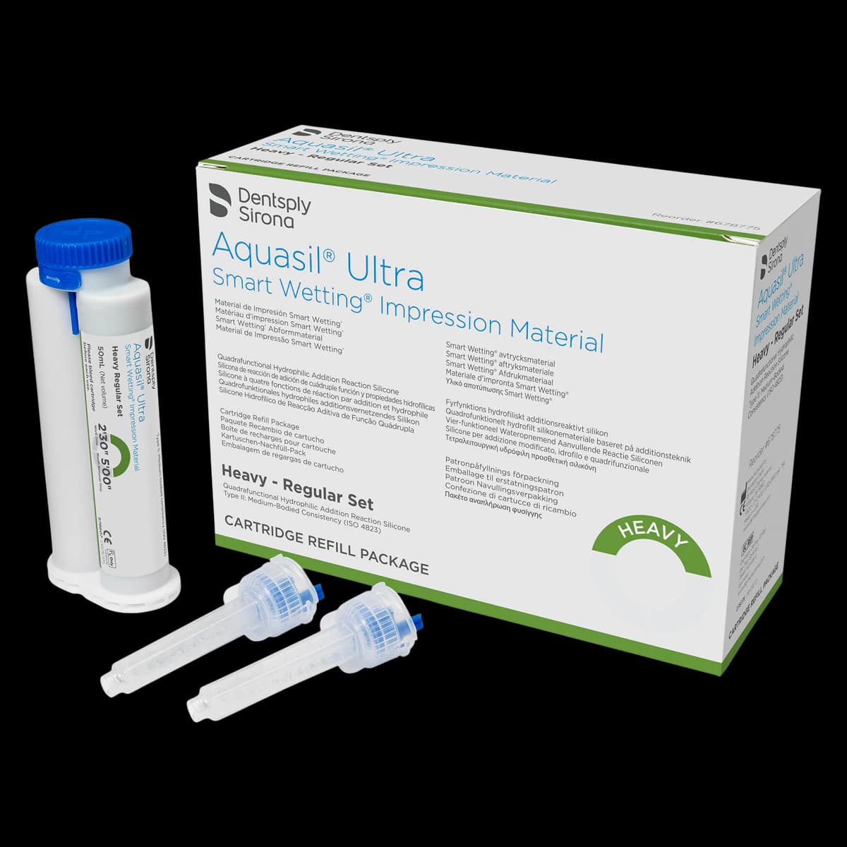 Aquasil Ultra Smart Wetting Impression Material, Heavy Body, Regular Set, 50 ml Cartridges, Light Green/Mint, 4/Pk, 678775 - Aquasil Ultra Smart Wetting Impression Material, Cartridge Pack, Heavy Body, Regular Set, 50 ml, Mint, Light Green, 4/Pk, 678775 - Image 1