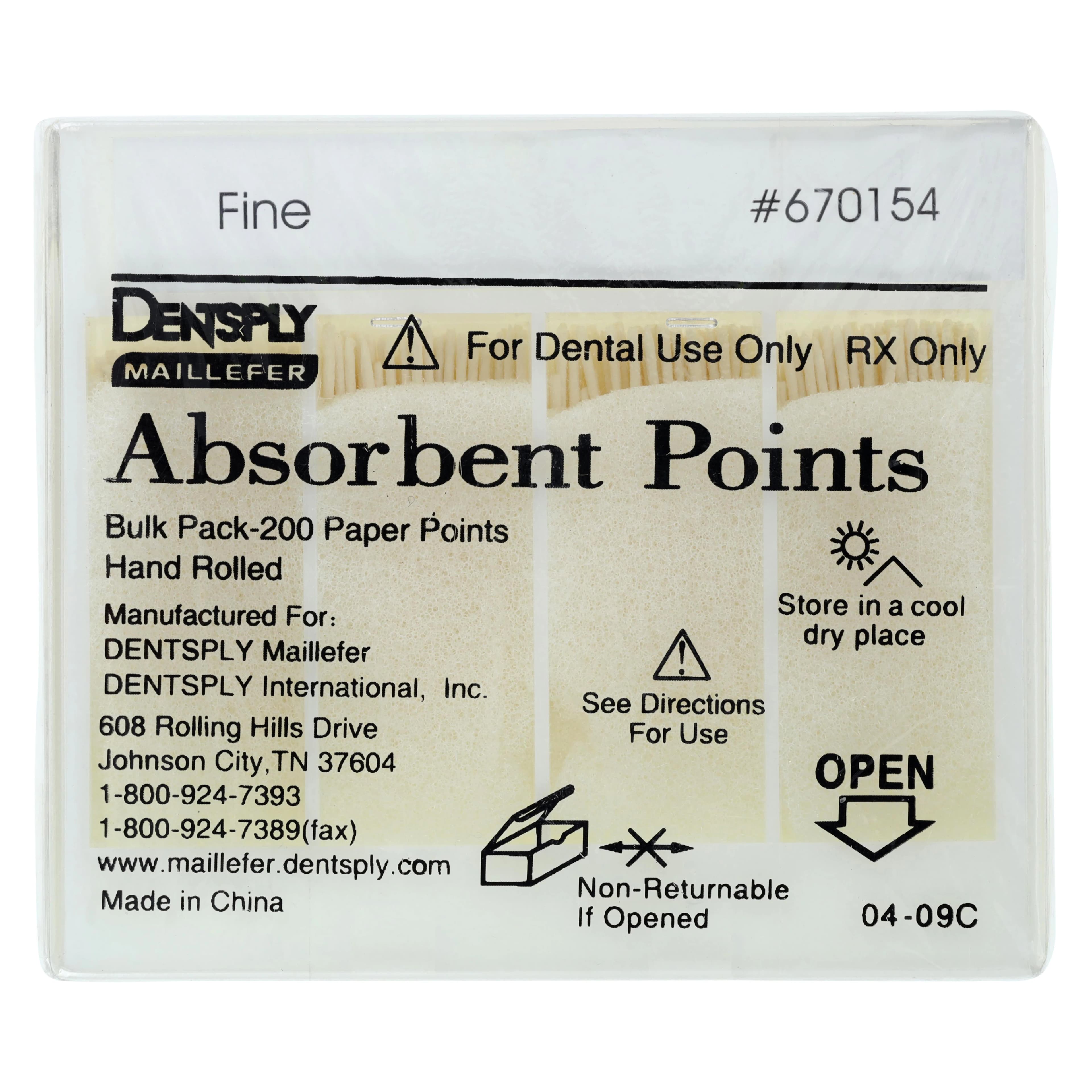 Dentsply Maillefer Absorbent Paper Points, Fine, .02 Taper, Hand-Rolled, Non-Sterile, Bulk Pack, 200/Box, 670154 - Hand-Rolled Absorbent Paper Points, Non-Sterile, Bulk Pack, Standard, Fine, Plain, 200/Pk - Image 1