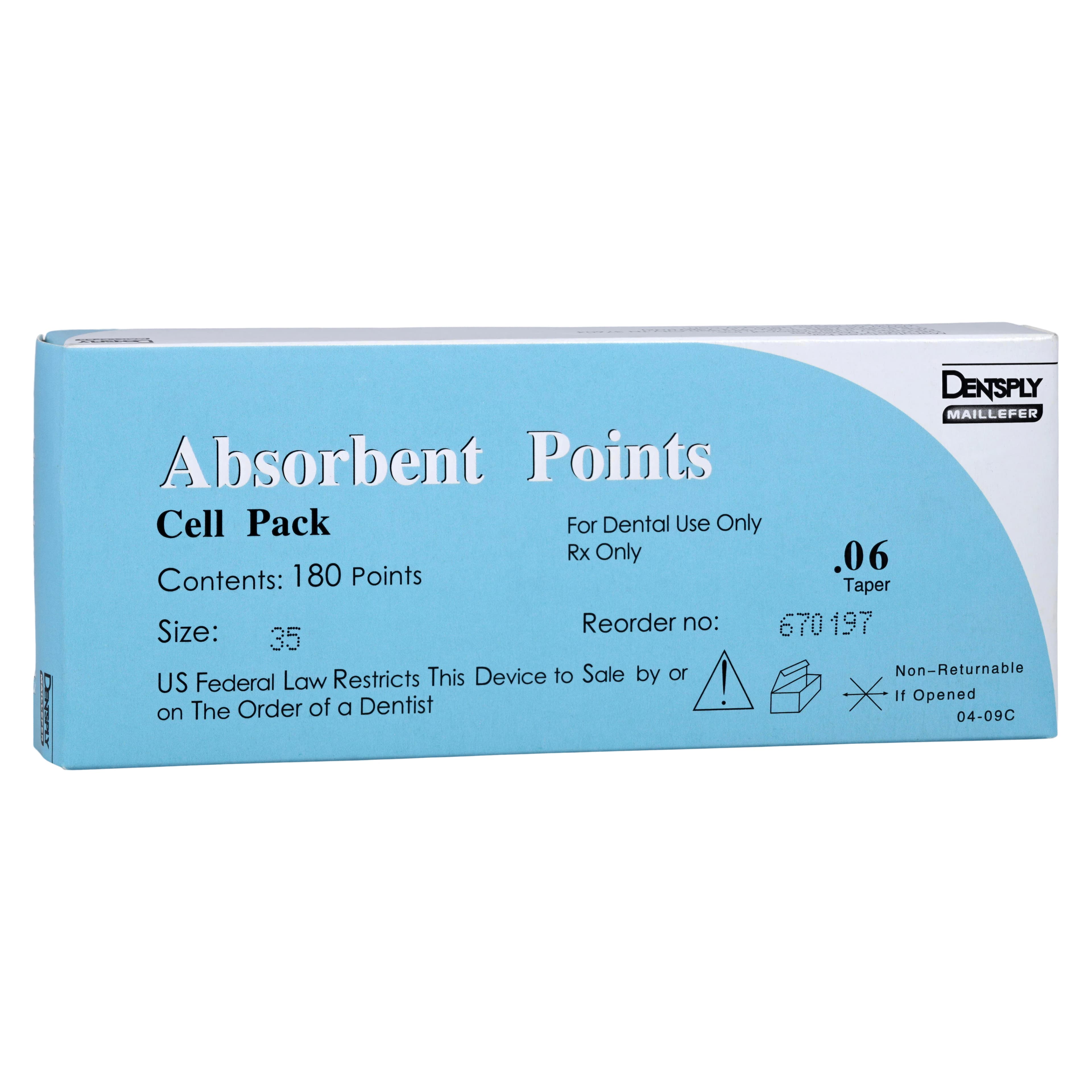 Dentsply Sirona Absorbent Paper Points, .06 Taper, #35, Green, Sterile, Cell Pack, 180/Pk, 670197 - Paper Points Sterile 180/PK .06 #35 - Image 1