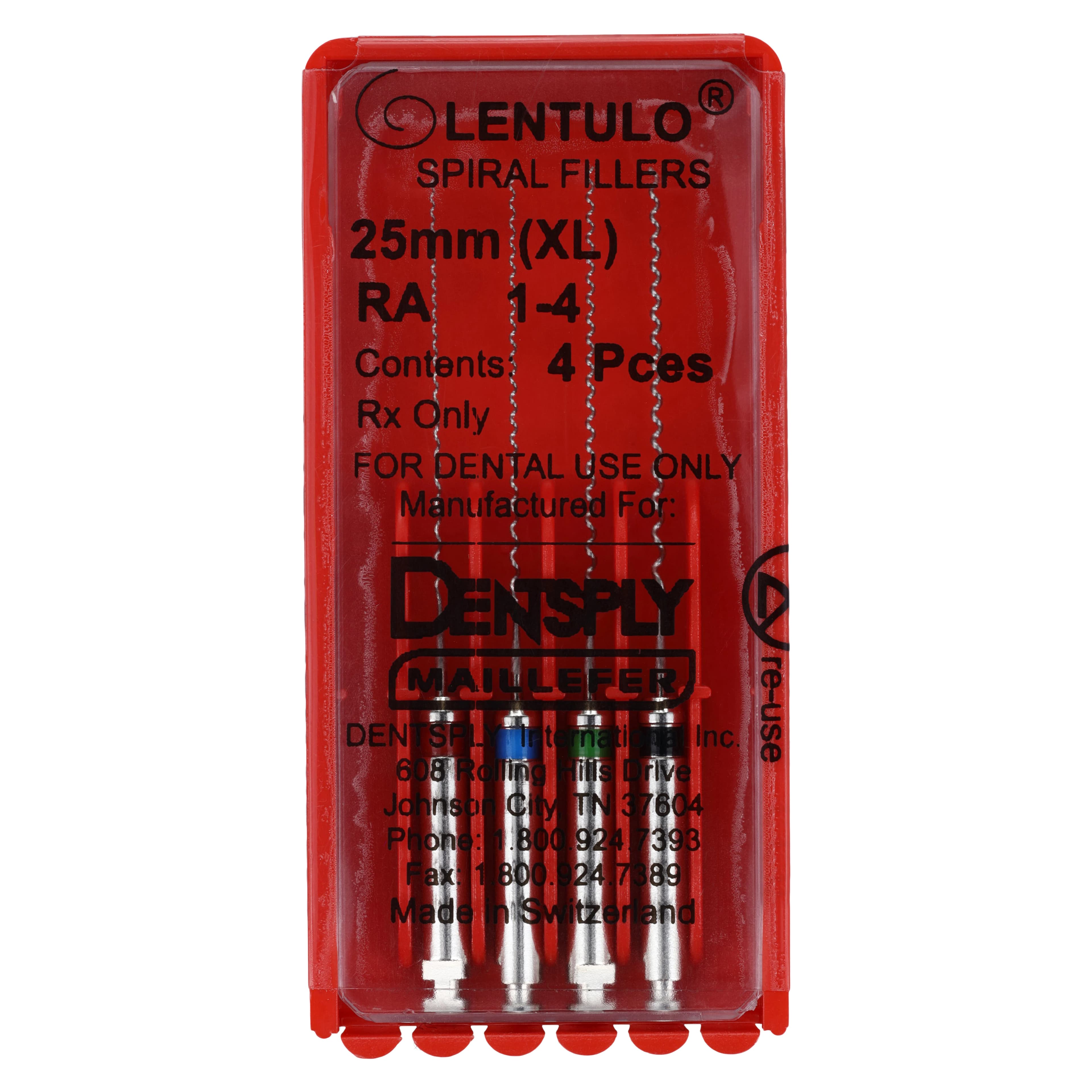 Dentsply Sirona Lentulo Spiral Fillers, Right Angle, 25mm, Sizes 1-4 Assorted, 4/Pkg, 671574 - Lentulo Spiral Fillers RA 25mm - Image 1