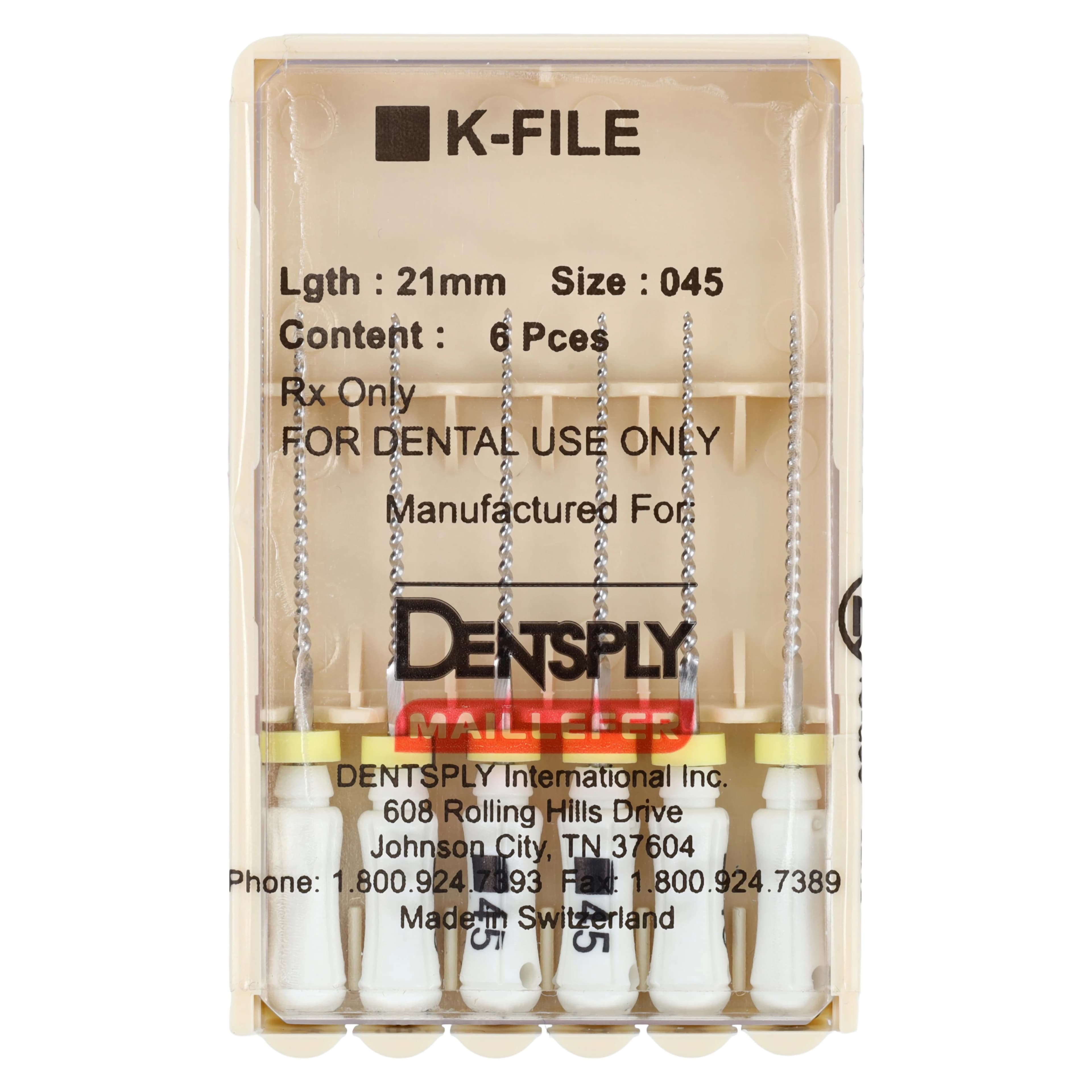 Maillefer K-File, Stainless Steel, 21 mm, #45, White, 6/Pk, 671108 - K-File, Stainless Steel, 21 mm, # 45, White, 6/Pk - Image 1