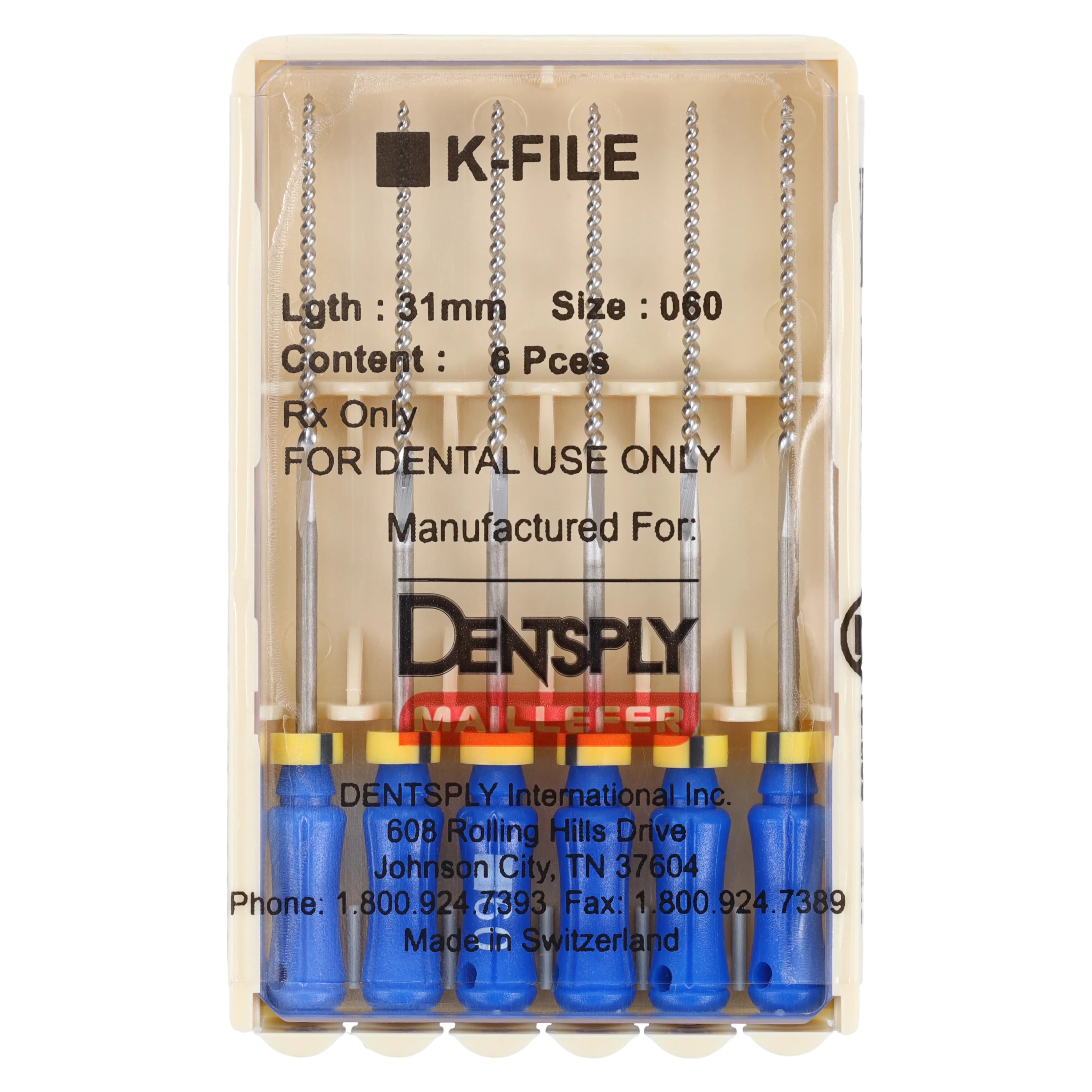 Dentsply Maillefer K-File Stainless Steel, Size #60, 31mm, Blue, 6/Pk - K-Files SS #60 31mm 6/Pk - Image 1