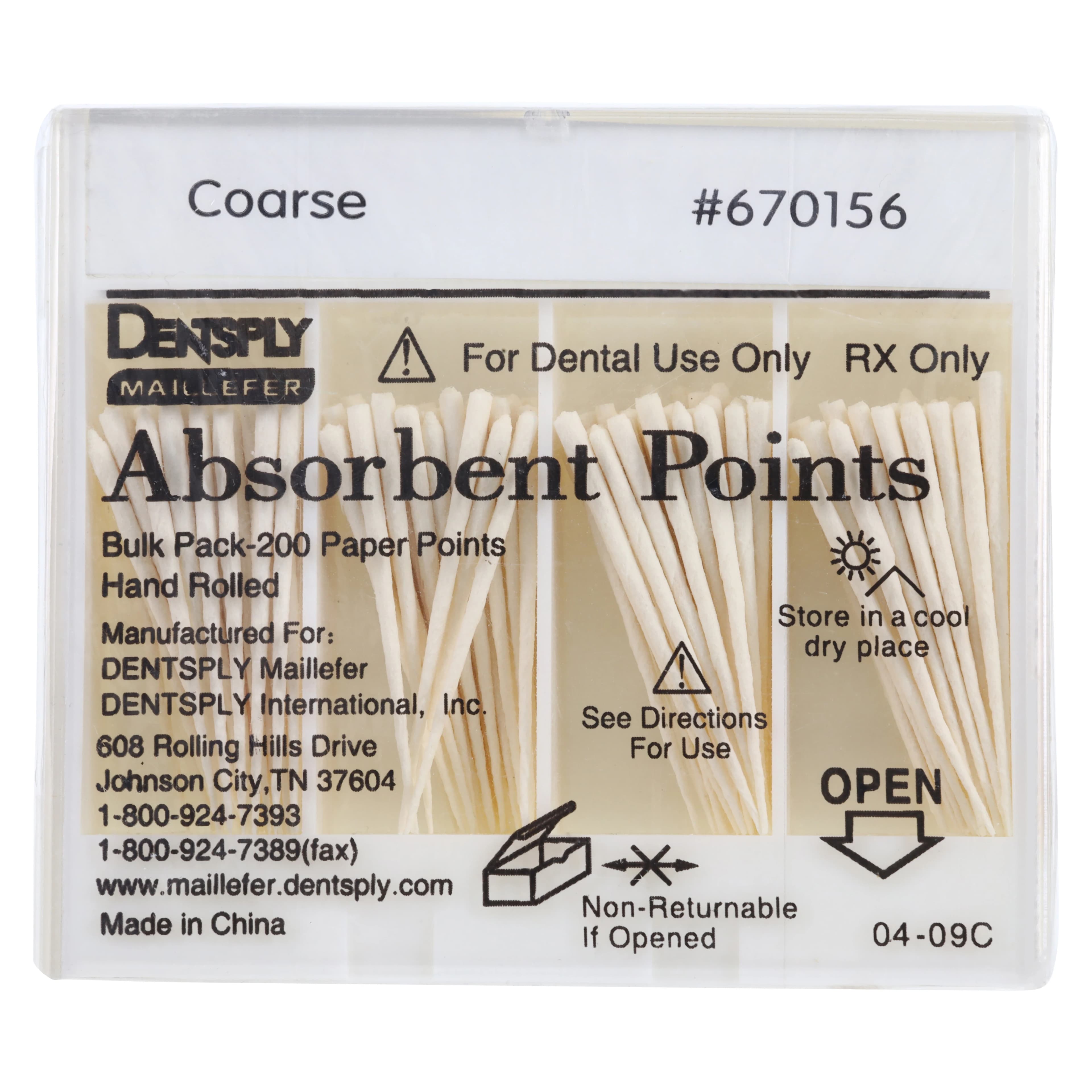 Dentsply Sirona Maillefer Absorbent Paper Points, Coarse, .02 Taper, Standard Size, Hand-Rolled, Non-Sterile, Bulk Pack, 200/Pk, 670156 - Hand-Rolled Absorbent Paper Points, Non-Sterile, Bulk Pack, Standard, Coarse, Plain, 200/Pk, 670156 - Image 1