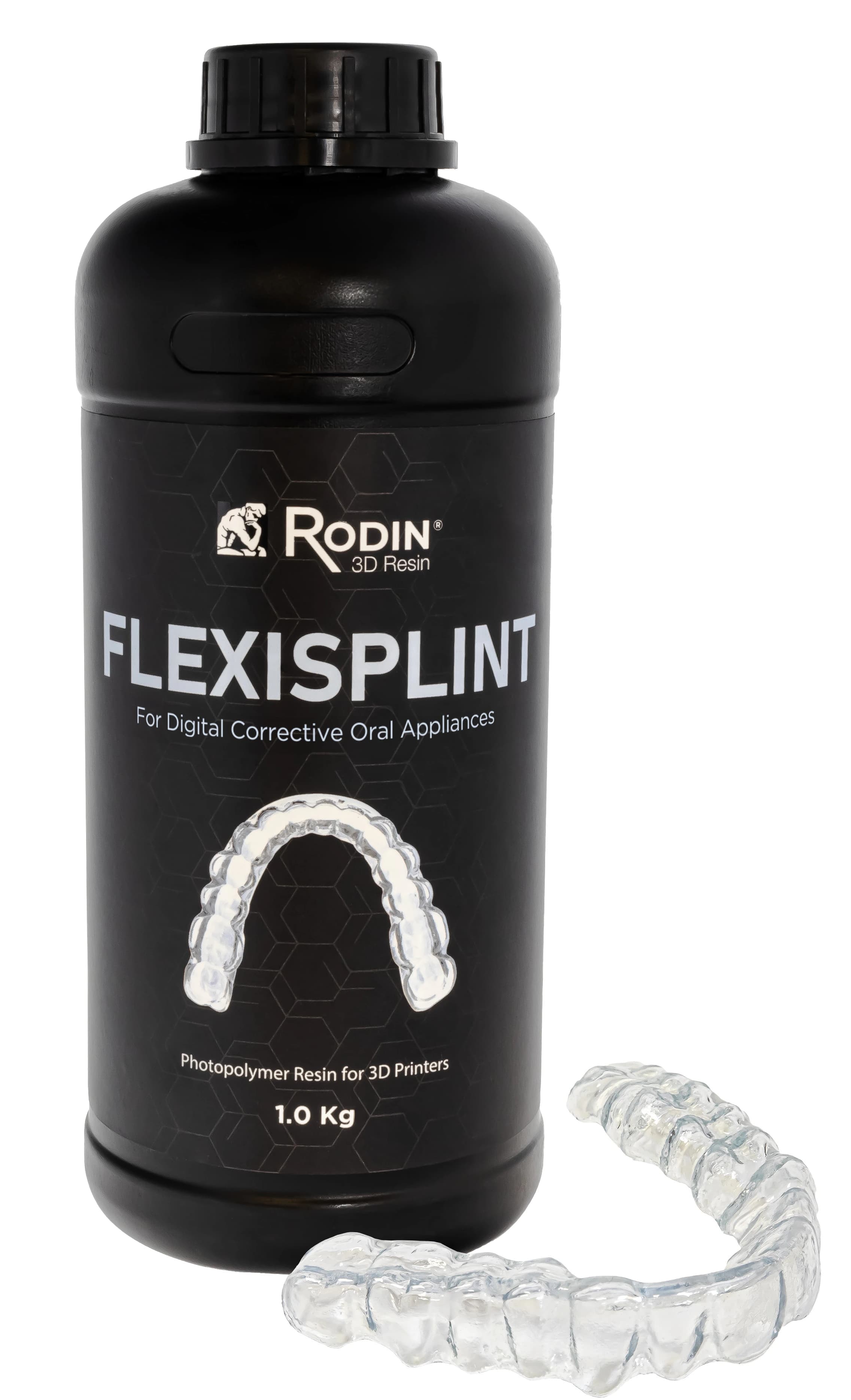 Rodin FlexiSplint 3D Printing Resin, Soft, Translucent, 1 kg Bottle, #23866 - Rodin® FlexiSplint - Translucent - Image 1