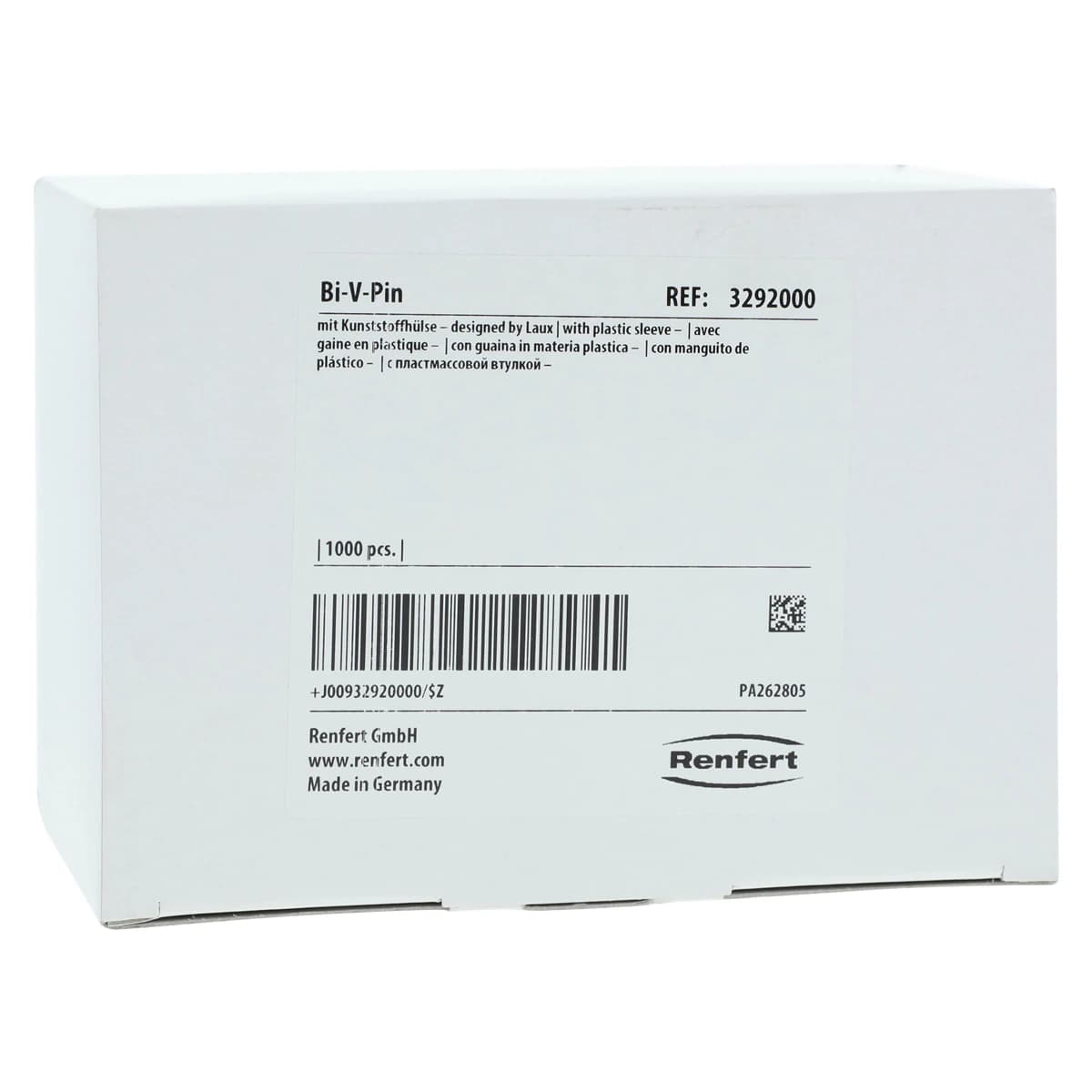 Renfert Bi-V-Pin Dowel Pins with Plastic Sleeves, #329, Box of 1000 - Bi-V-Pin with Plastic Sleeve Box of 1000 - Image 1