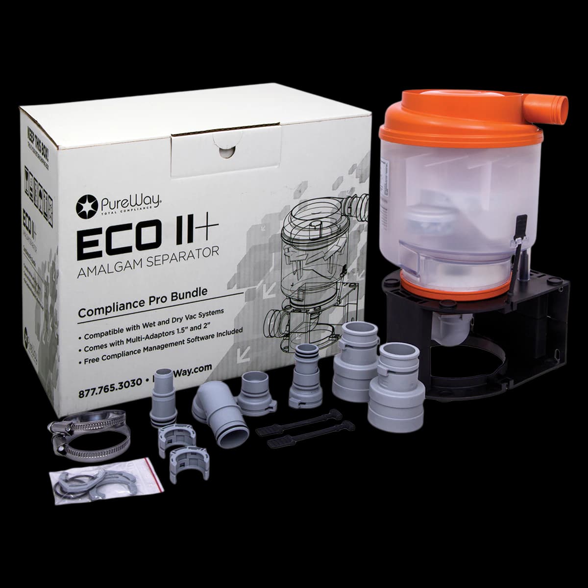 PureWay ECO II+ Amalgam Separator with Install Kit, 1-10 Chairs, ISO 11143 Certified, 51002 - PureWay ECO II+ Amalgam Separator - ECO II+ (1-10 Chairs) - Image 1