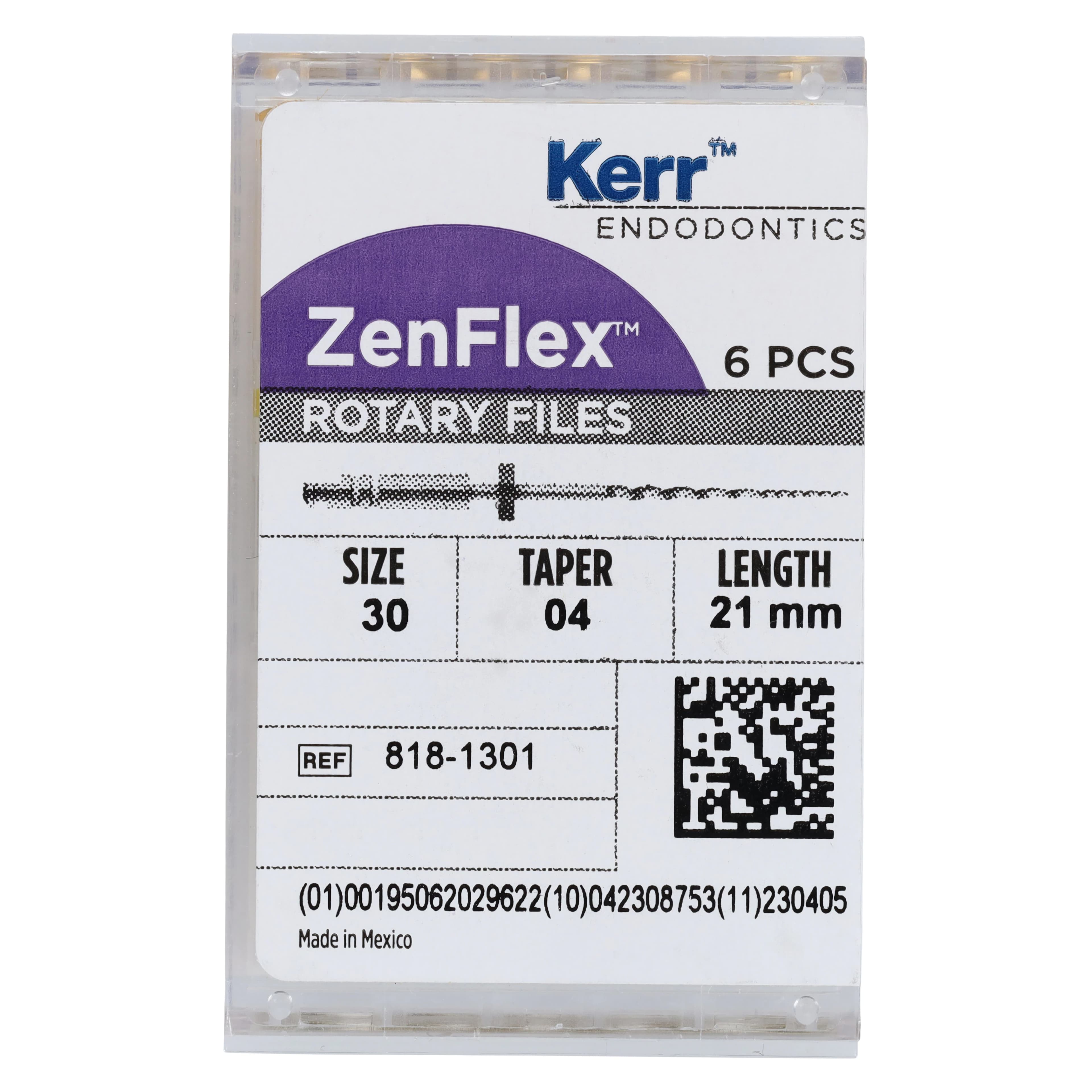 ZenFlex NiTi Rotary Shaping Files, .30/.04, 21mm, Non-Cutting Tip, 6/Pk, 818-1301 - ZenFlex™ .30/.04/21mm Pack of 6 - Image 1