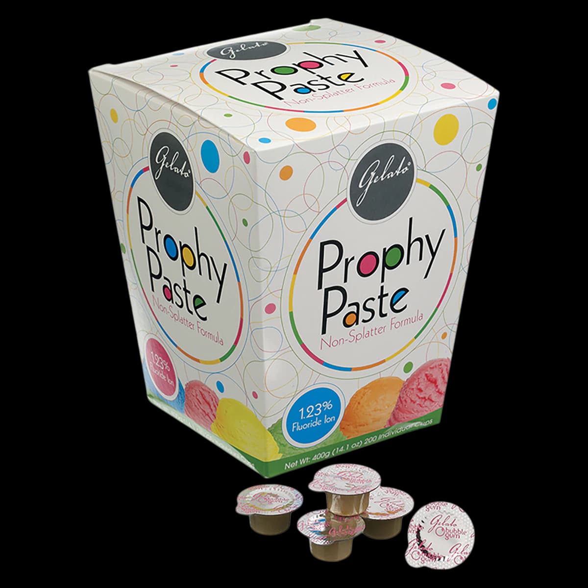 Gelato Prophy Paste Cups, Medium Grit, Raspberry, 1.23% APF, 2 g Unit Dose, 200/Box, 24-15877 - Gelato Prophy Paste Cups, Medium, Raspberry, 200/Box, 24-15877 - Image 1